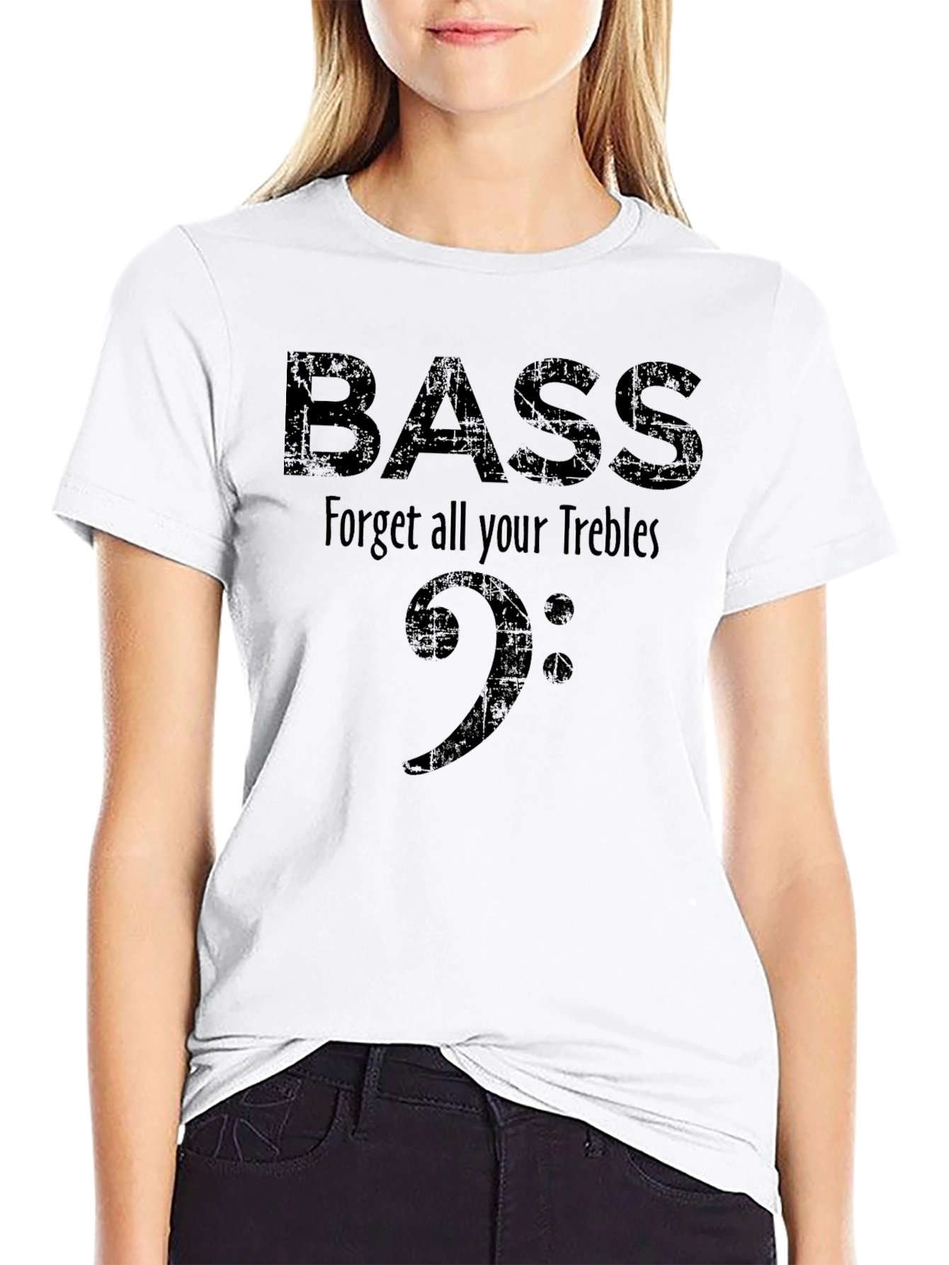 Bass Clef Music T-Shirt - Forget Your Trebles