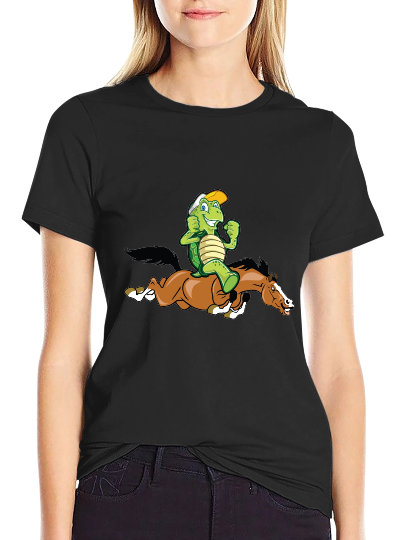 Turtle Riding Horse Graphic Tee - Black