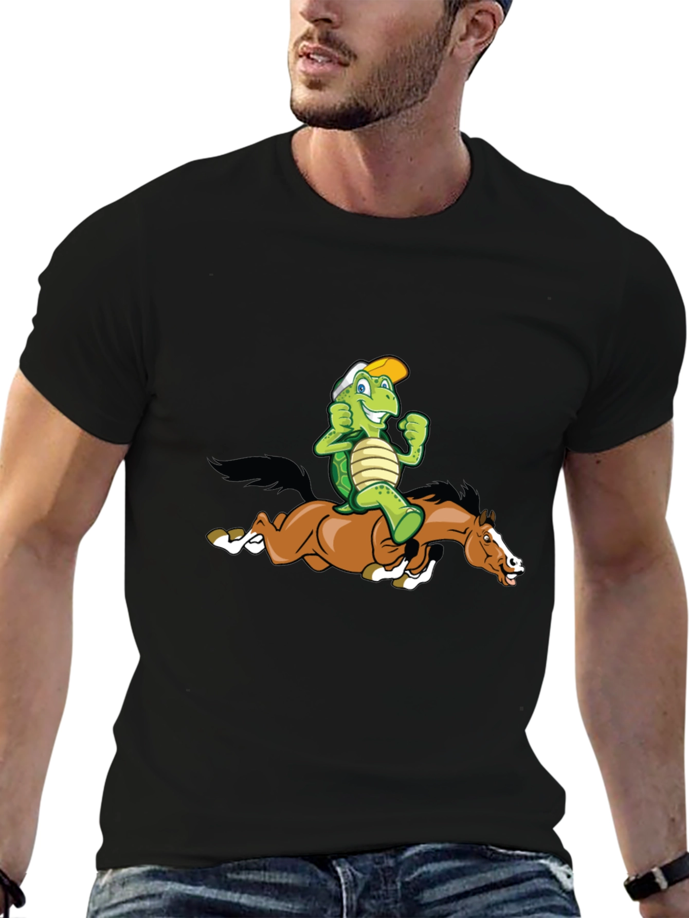 Turtle Riding Horse Graphic Tee - Black