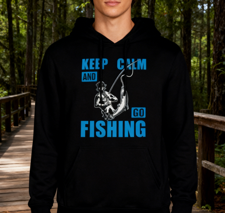 a'Keep Calm and Go Fishing' Graphic Hoodie for Outdoor Enthusiasts