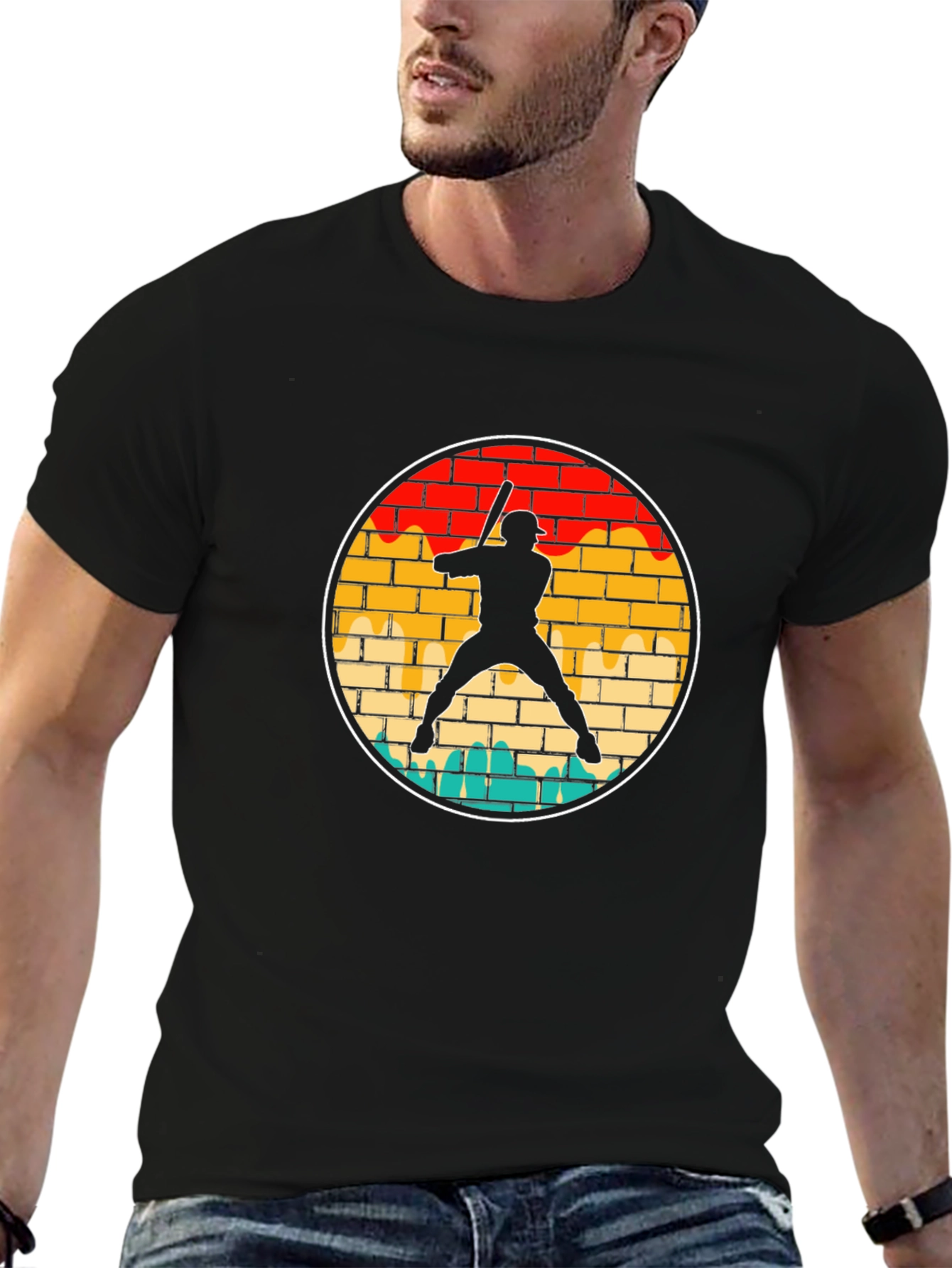 Retro Baseball Player Silhouette Graphic Tee