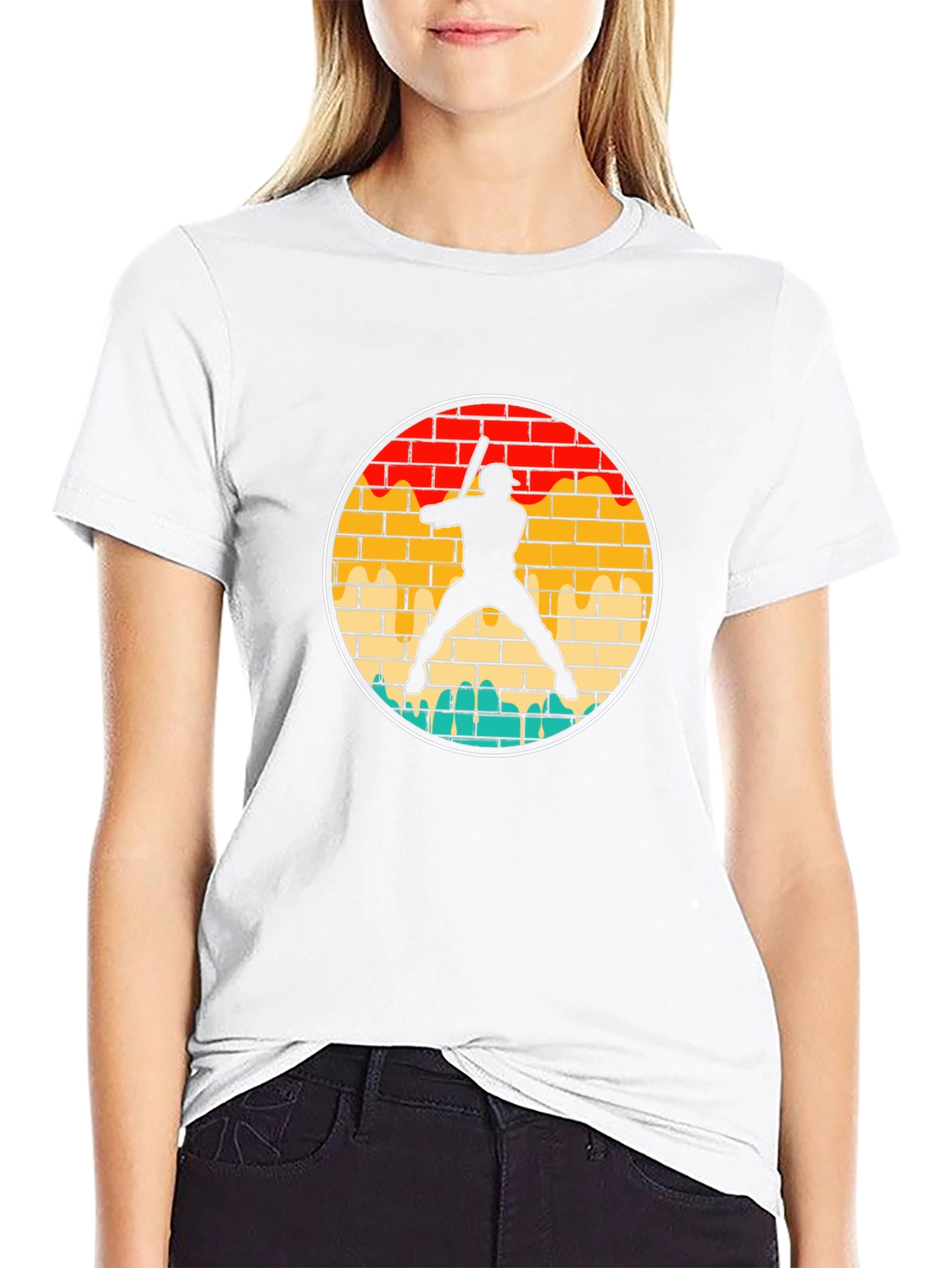 Retro Baseball Player Silhouette Graphic Tee