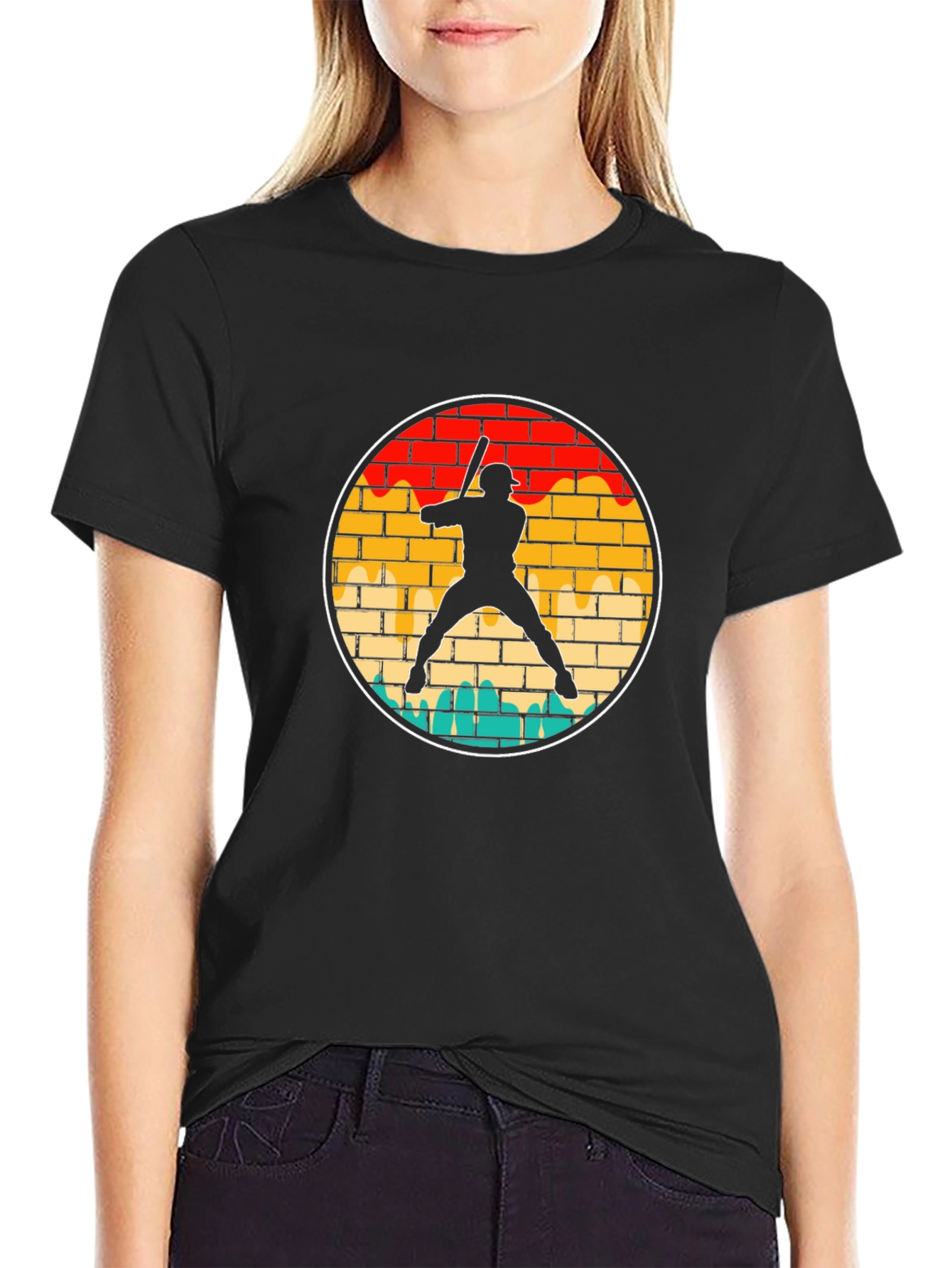 Retro Baseball Player Silhouette Graphic Tee