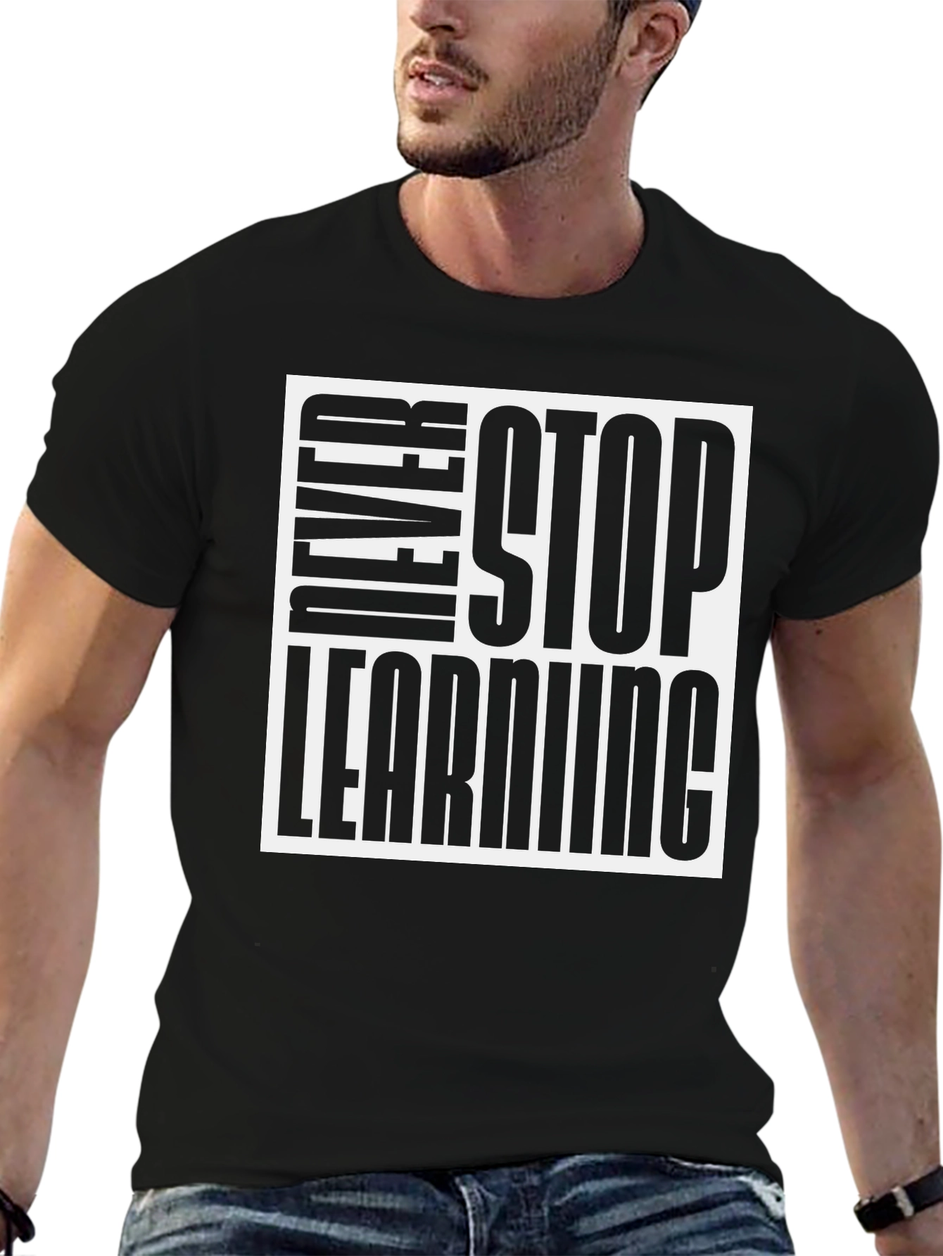 Never Stop Learning T-Shirt - Black Cotton Tee