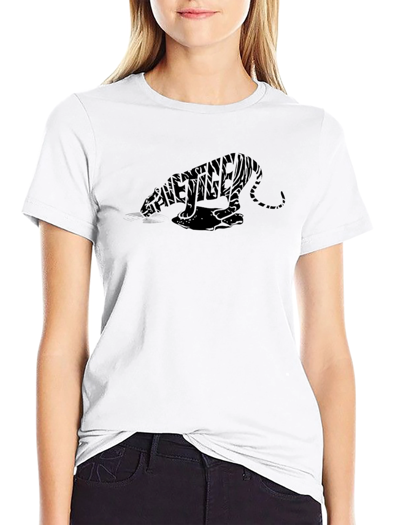 Mens Black Tiger Typography Graphic T-Shirt