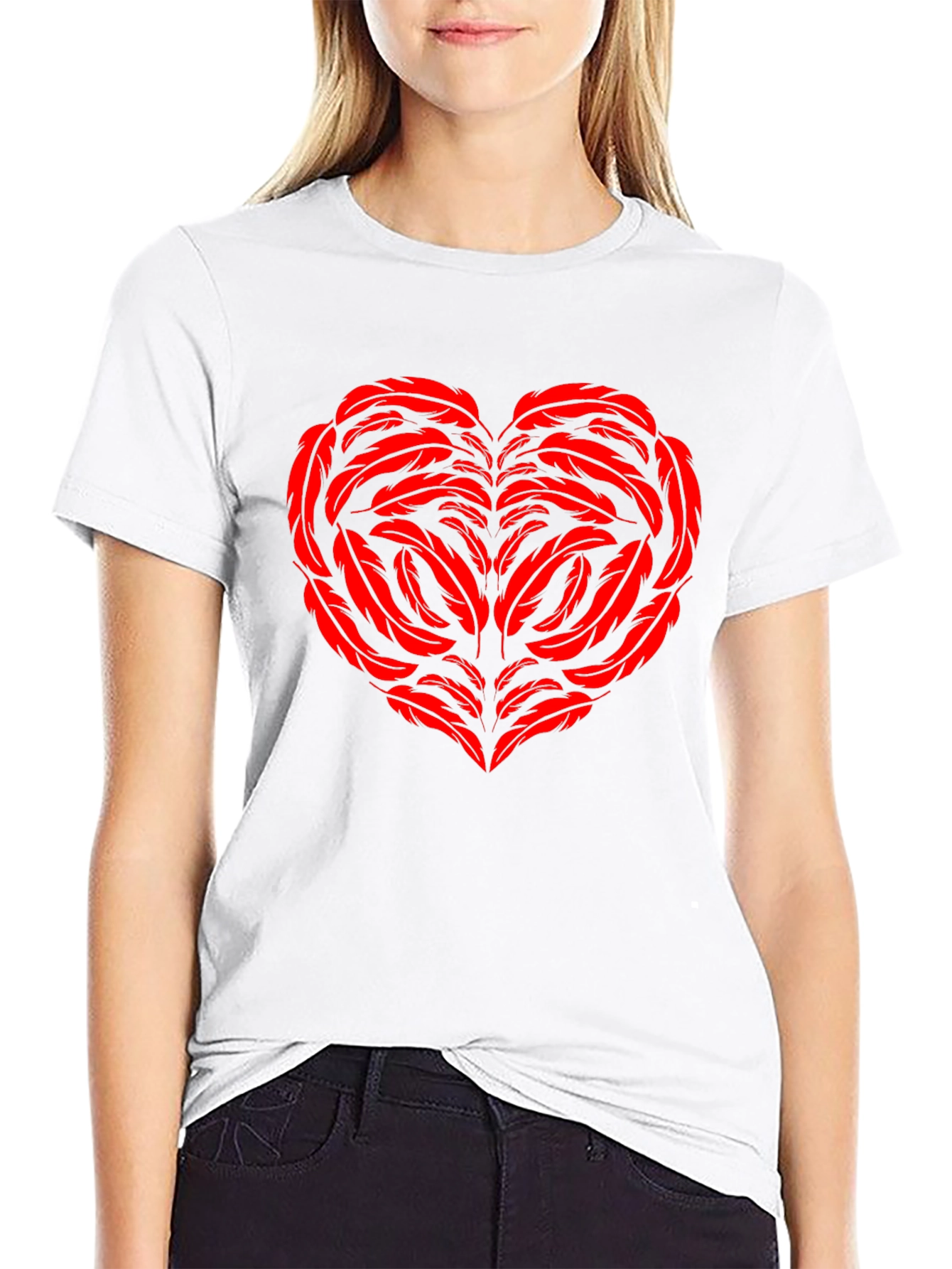 Feather Heart Graphic Black Tee