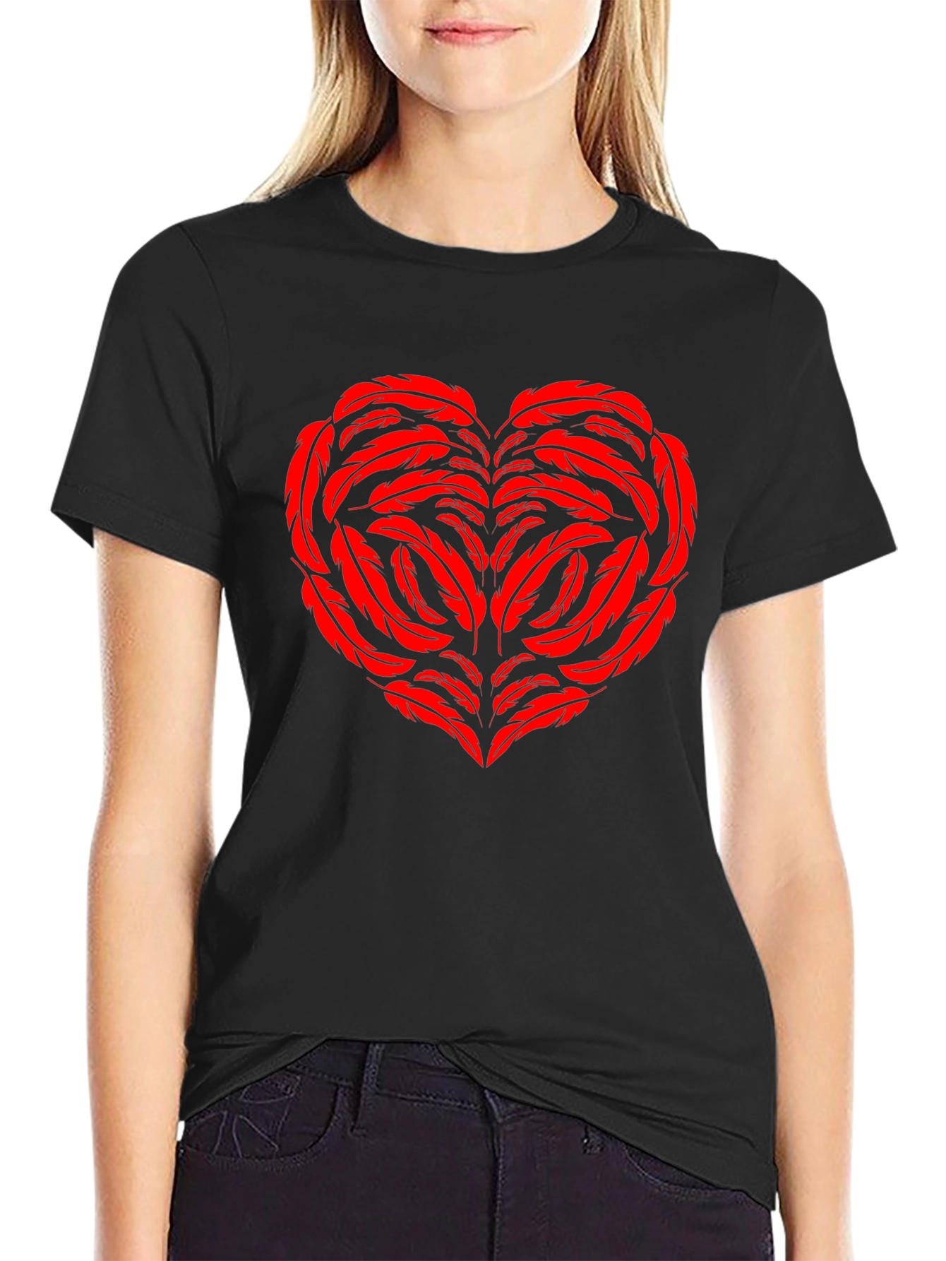 Feather Heart Graphic Black Tee