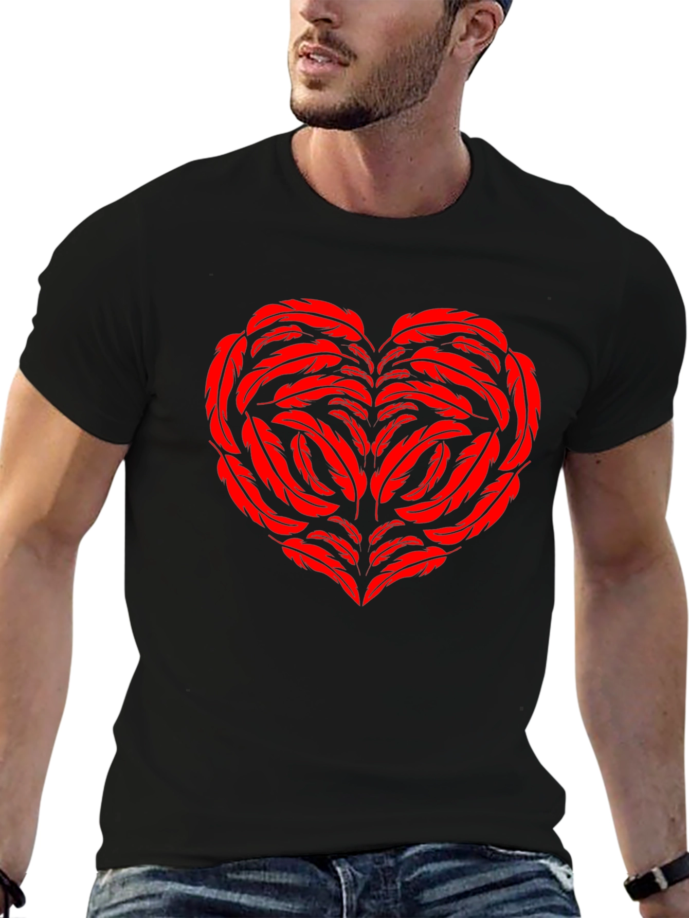 Feather Heart Graphic Black Tee
