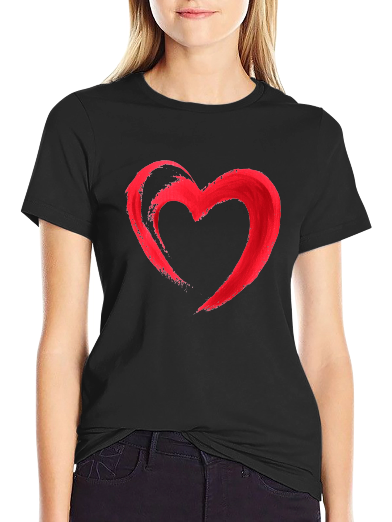 Red Heart Graphic Print Black T-Shirt
