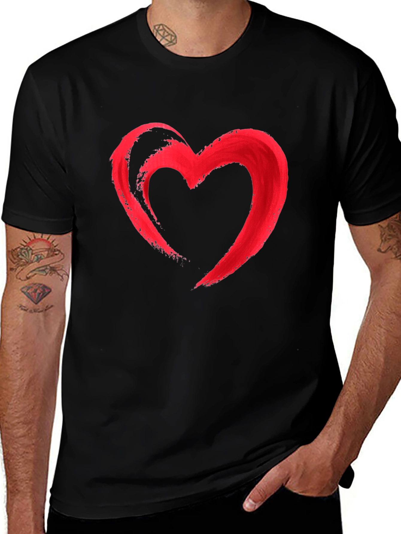 Red Heart Graphic Print Black T-Shirt