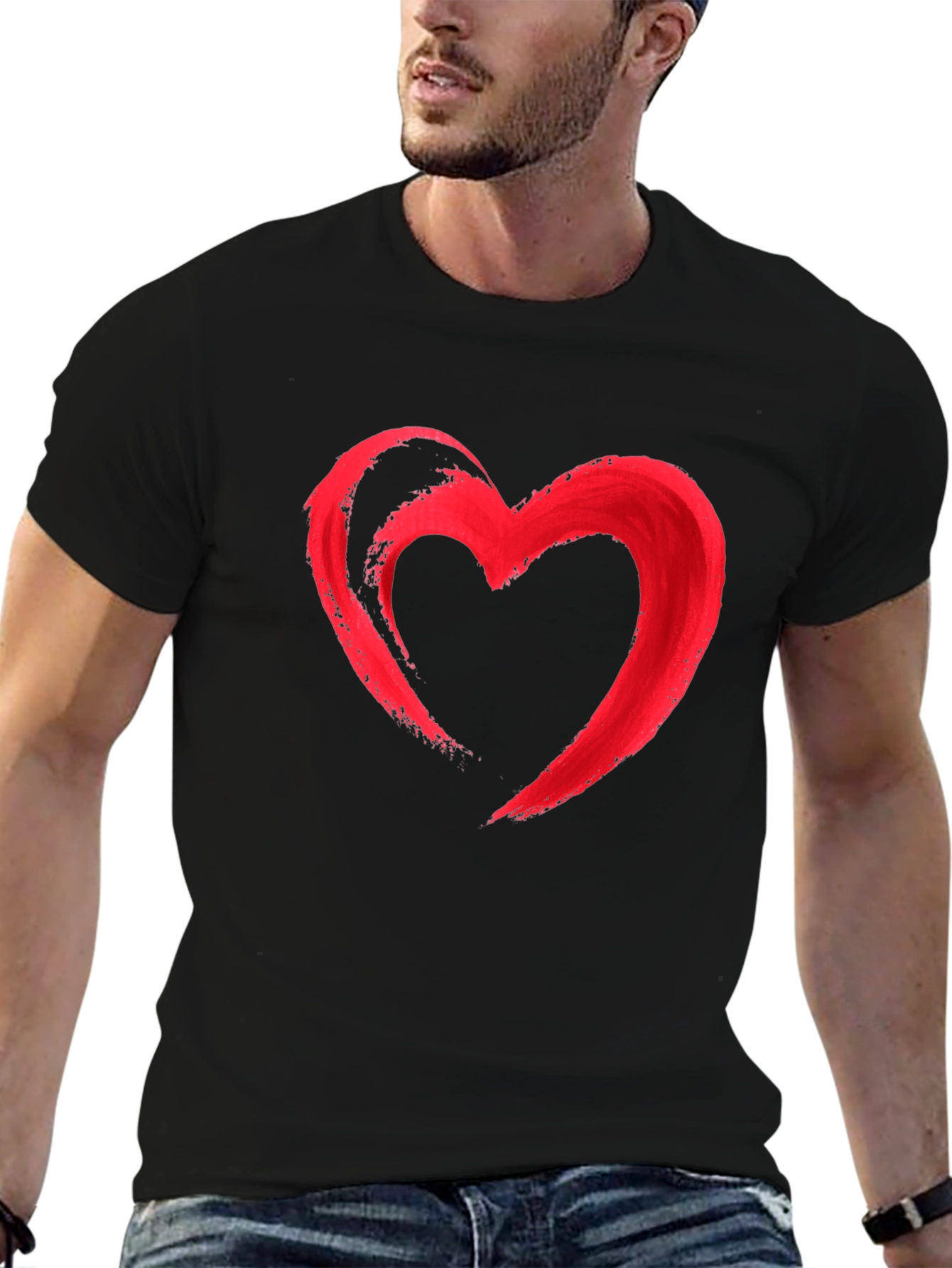 Red Heart Graphic Print Black T-Shirt