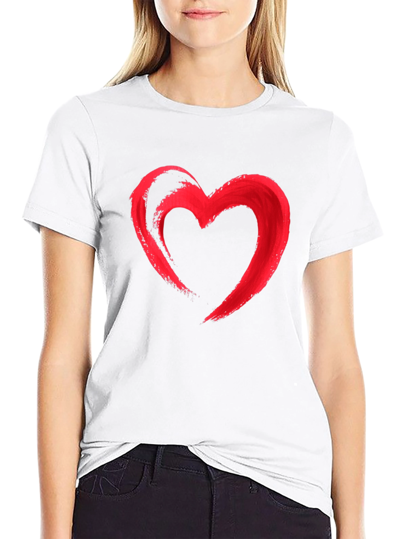 Red Heart Graphic Print Black T-Shirt