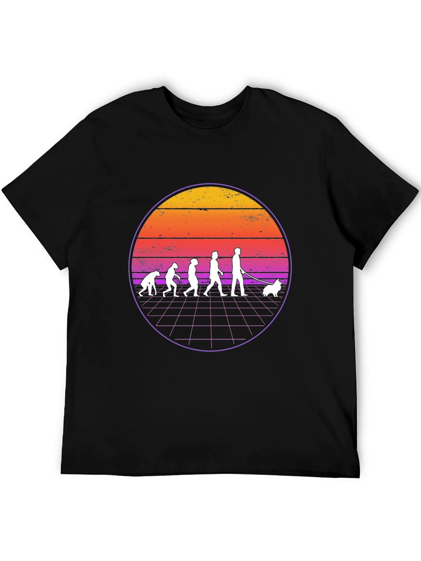 Evolution of Dog Walker T-Shirt - Retro Sunset Design