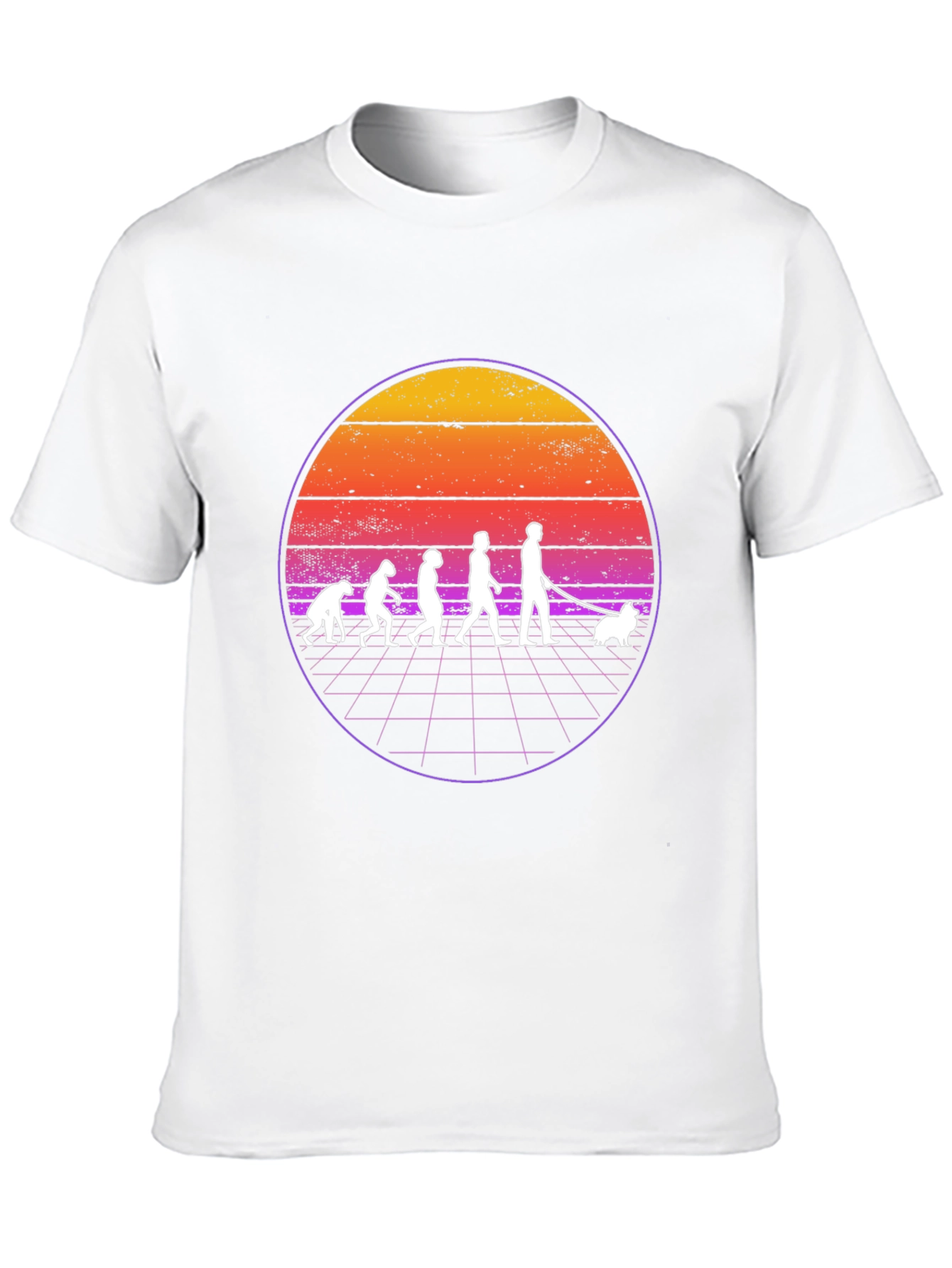 Evolution of Dog Walker T-Shirt - Retro Sunset Design