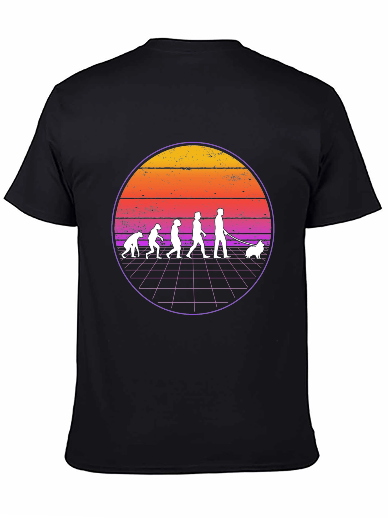 Evolution of Dog Walker T-Shirt - Retro Sunset Design