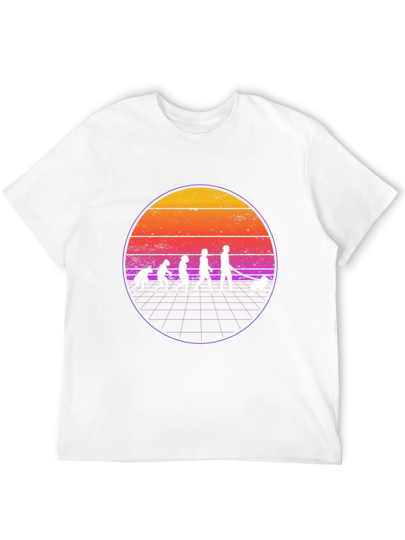 Evolution of Dog Walker T-Shirt - Retro Sunset Design