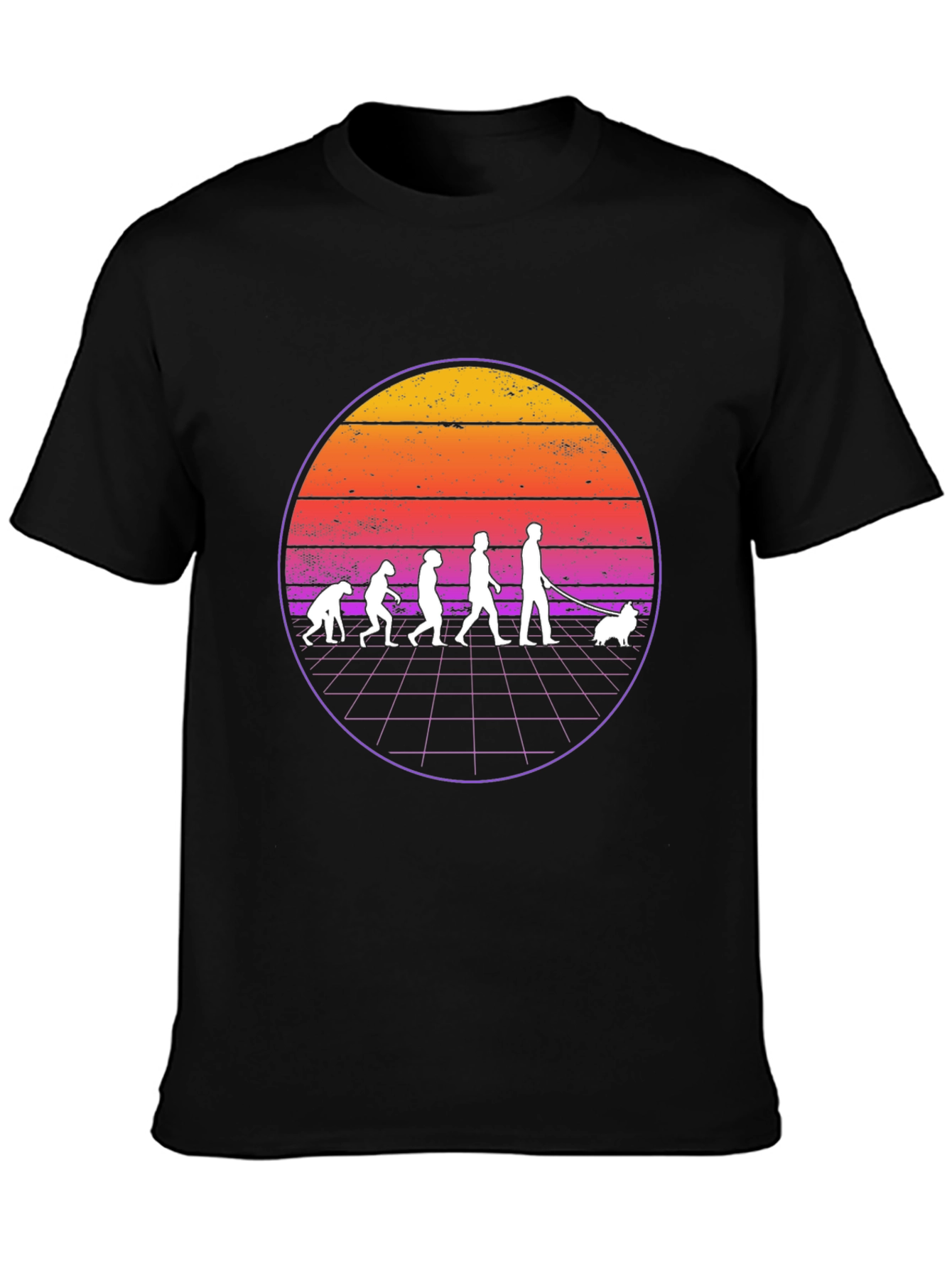 Evolution of Dog Walker T-Shirt - Retro Sunset Design