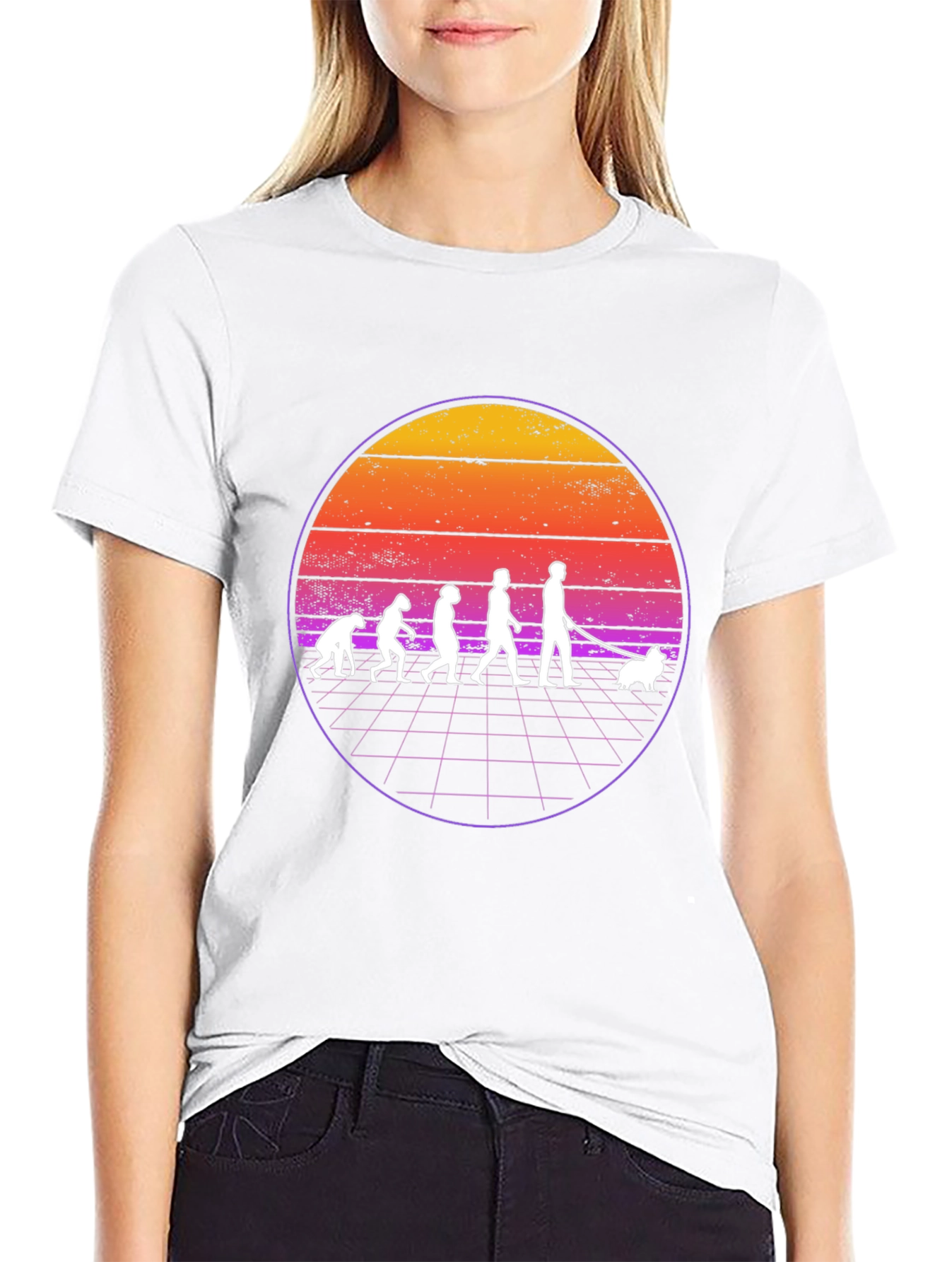 Evolution of Dog Walker T-Shirt - Retro Sunset Design