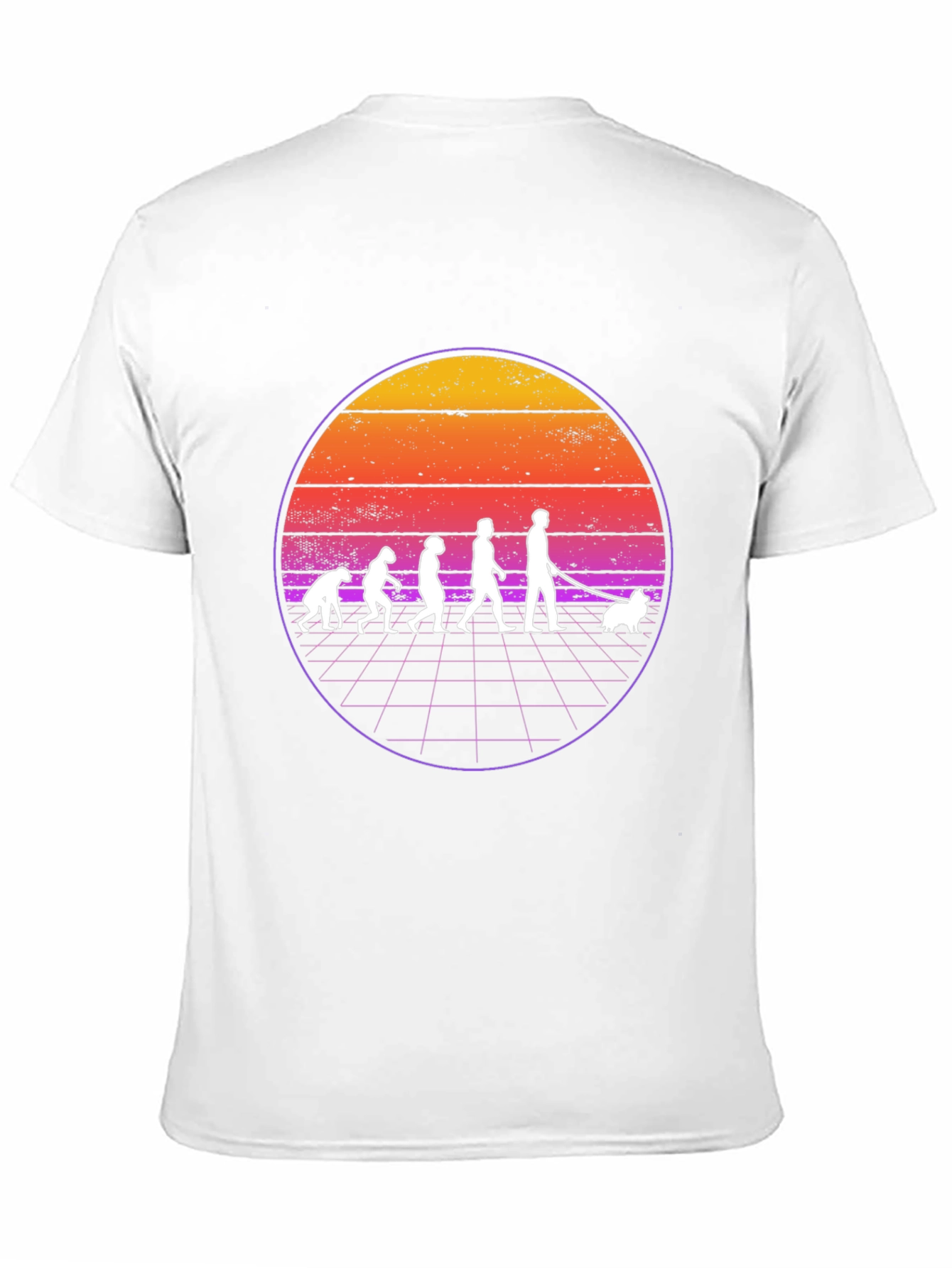 Evolution of Dog Walker T-Shirt - Retro Sunset Design