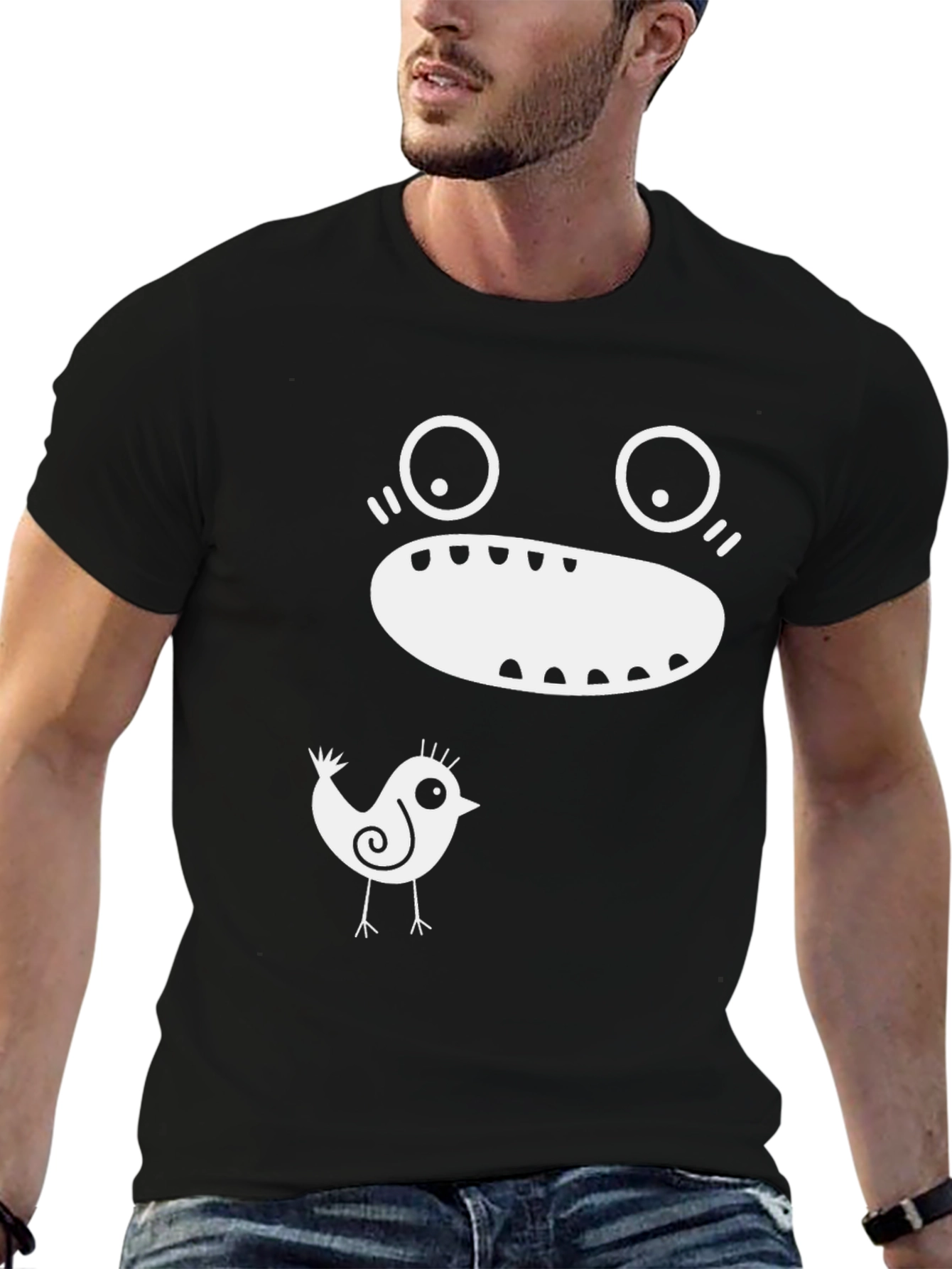 Funny Face Bird Graphic T-Shirt