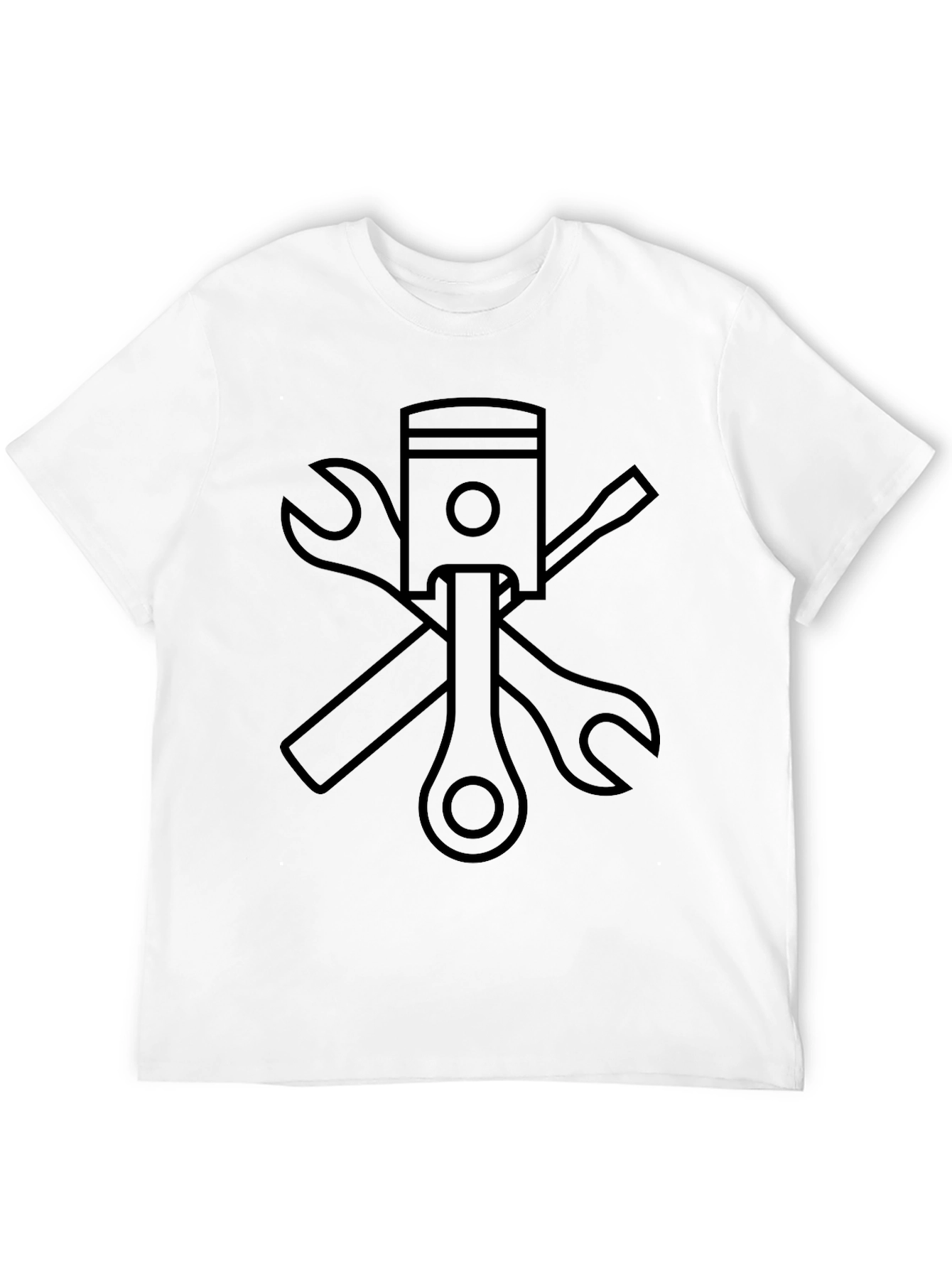 Black Mechanic T-Shirt with Piston & Tools Graphic