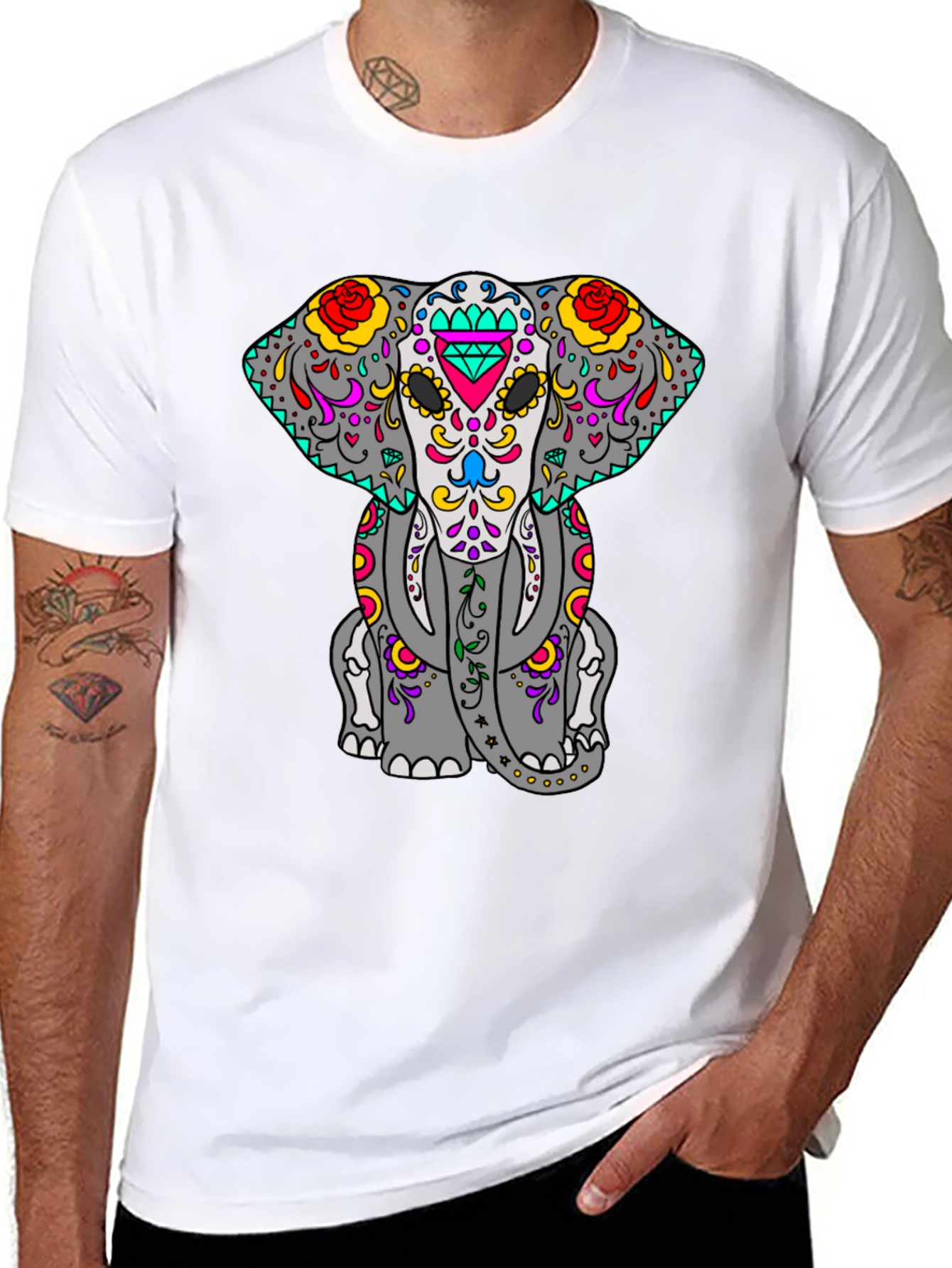 Sugar Skull Elephant Graphic Tee - Black