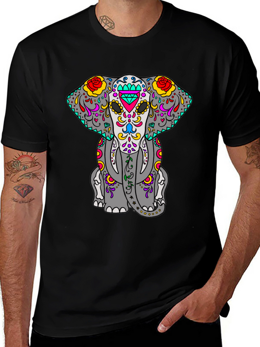 Sugar Skull Elephant Graphic Tee - Black
