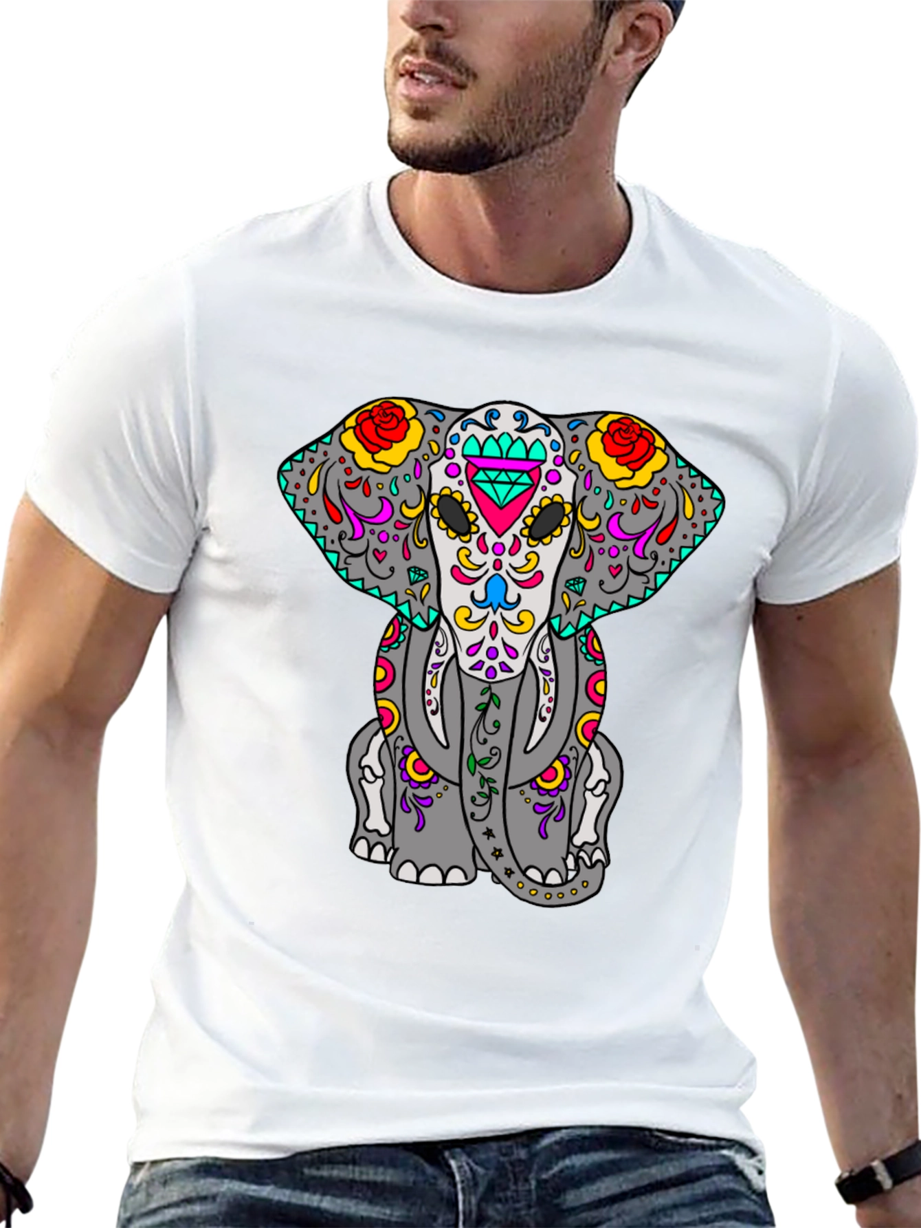Sugar Skull Elephant Graphic Tee - Black