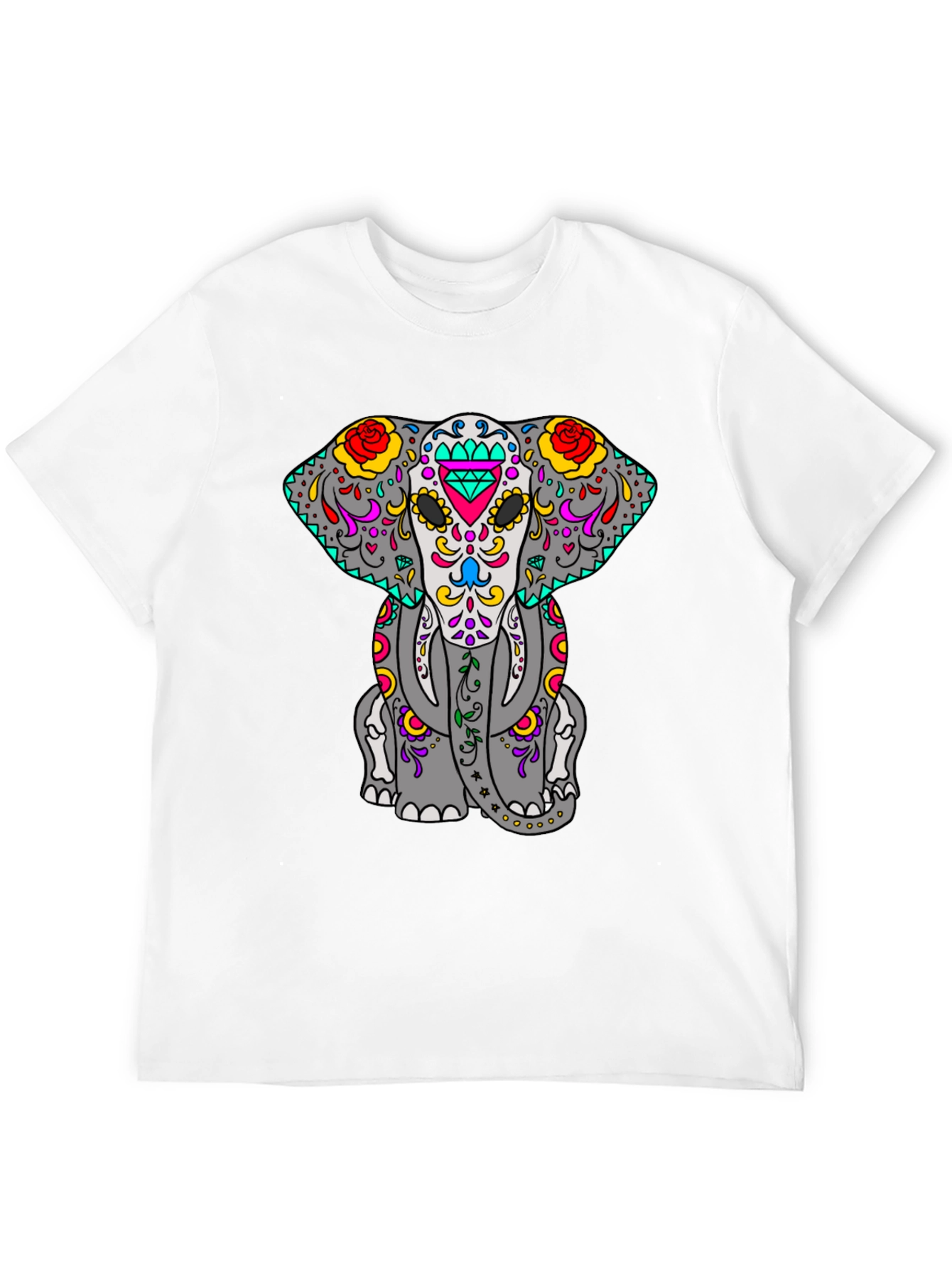 Sugar Skull Elephant Graphic Tee - Black