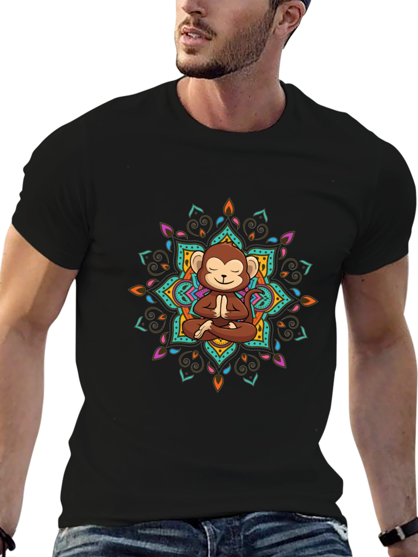Monkey Mandala T-Shirt - Meditating Monkey Design