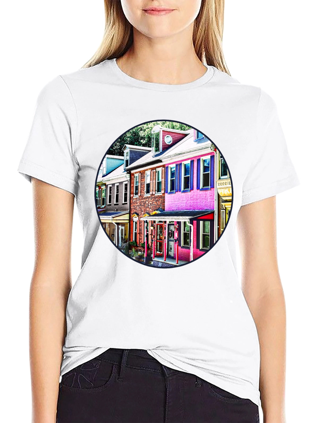 Colorful Houses Black Tee