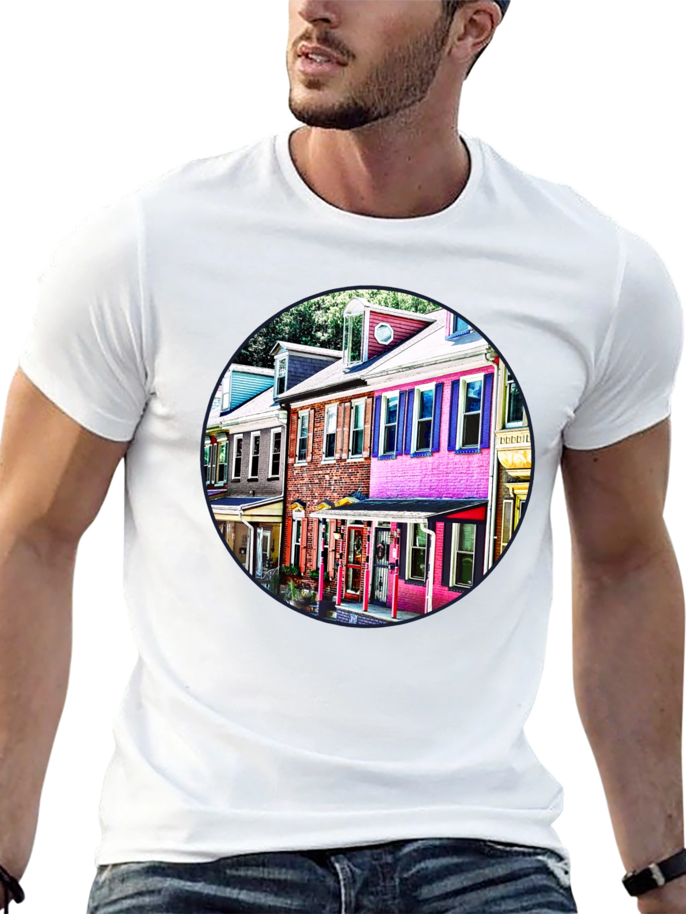 Colorful Houses Black Tee