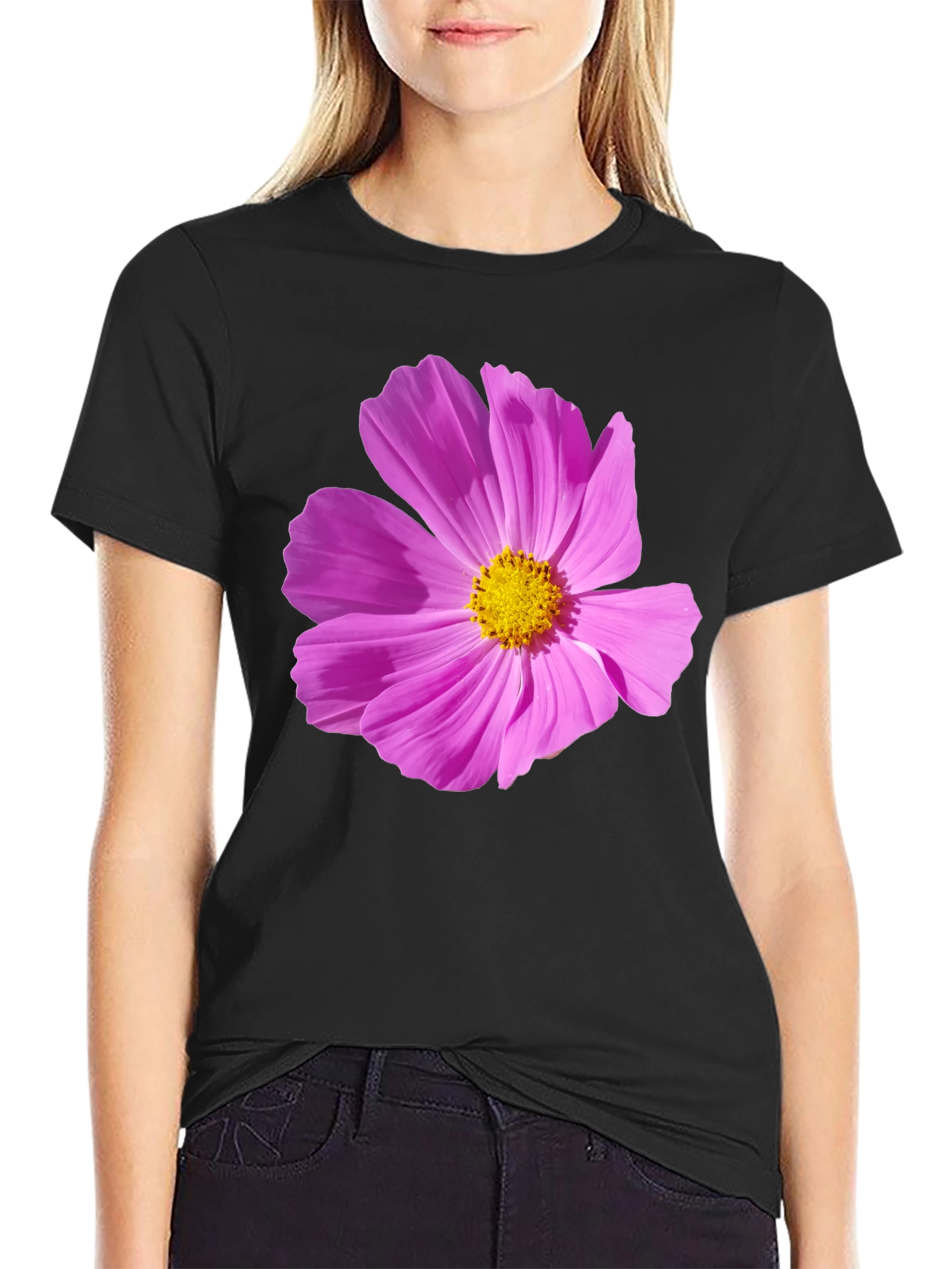 Floral Graphic Tee - Black Cotton T-Shirt