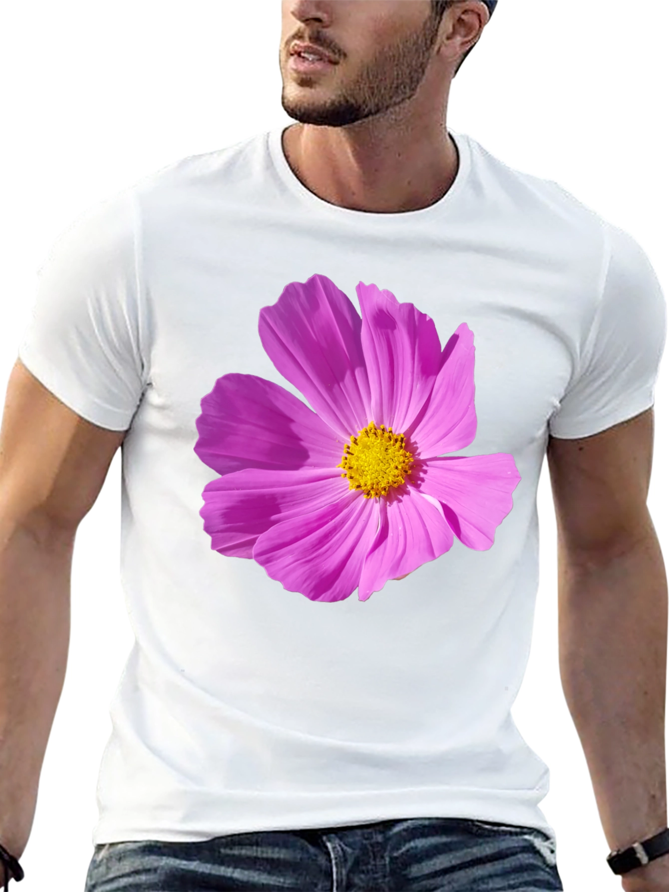Floral Graphic Tee - Black Cotton T-Shirt