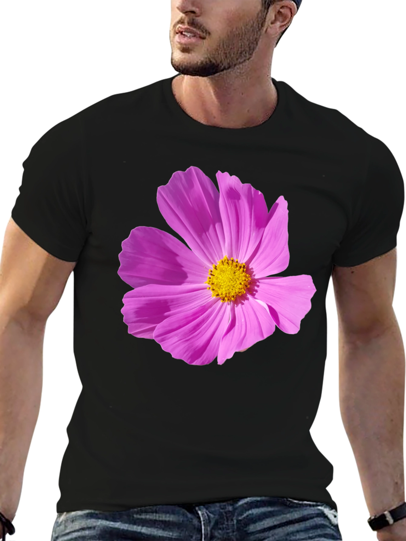 Floral Graphic Tee - Black Cotton T-Shirt