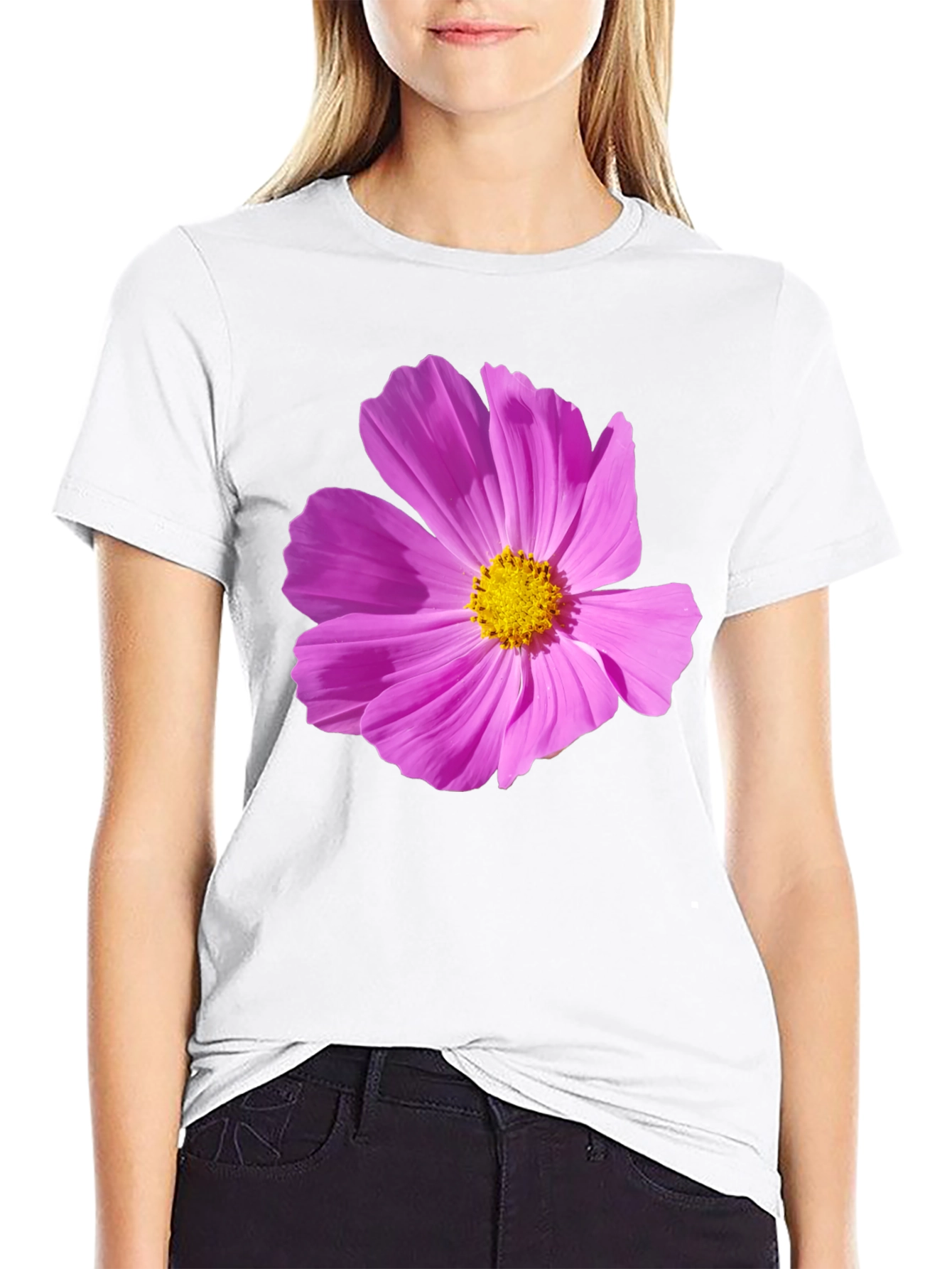 Floral Graphic Tee - Black Cotton T-Shirt