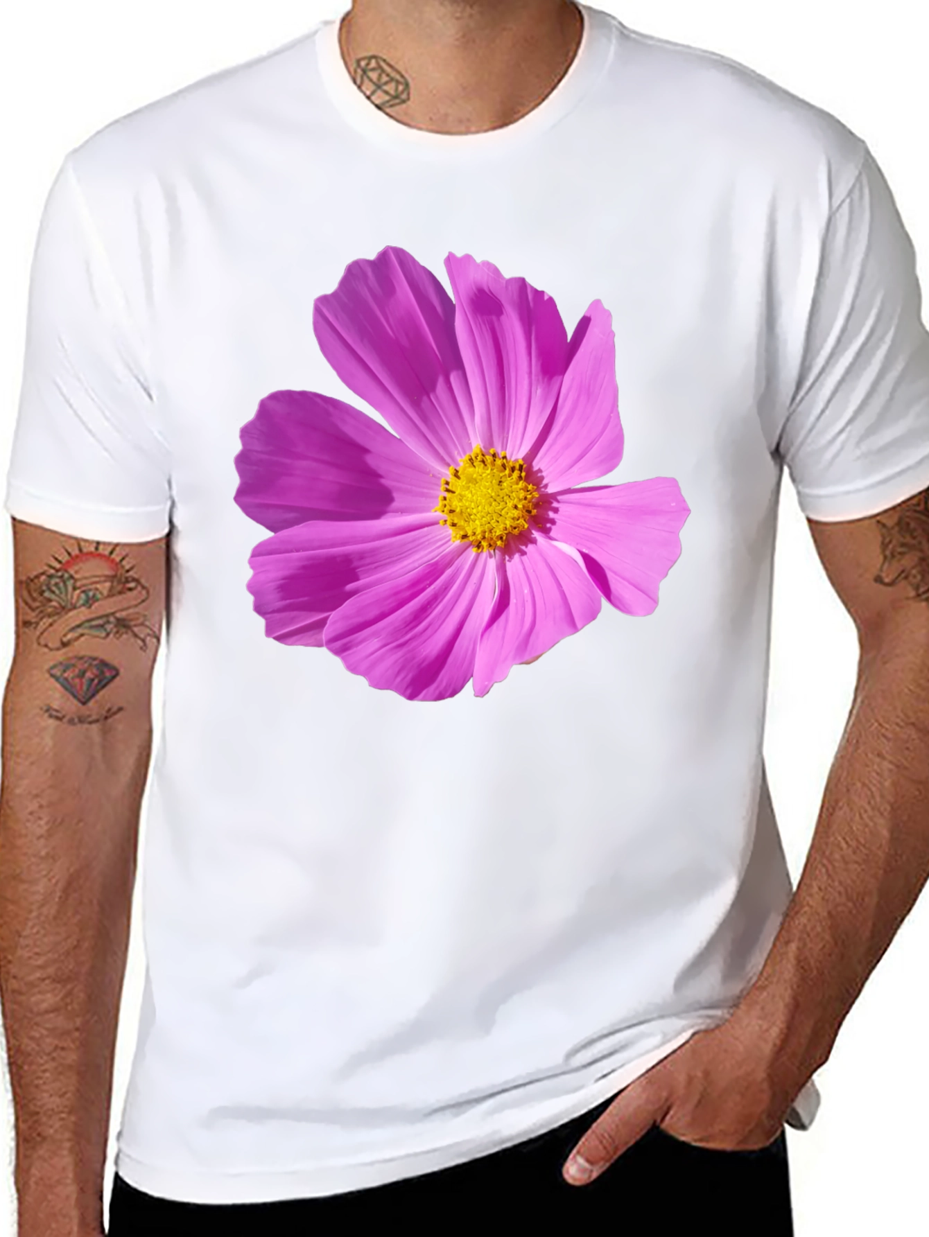 Floral Graphic Tee - Black Cotton T-Shirt