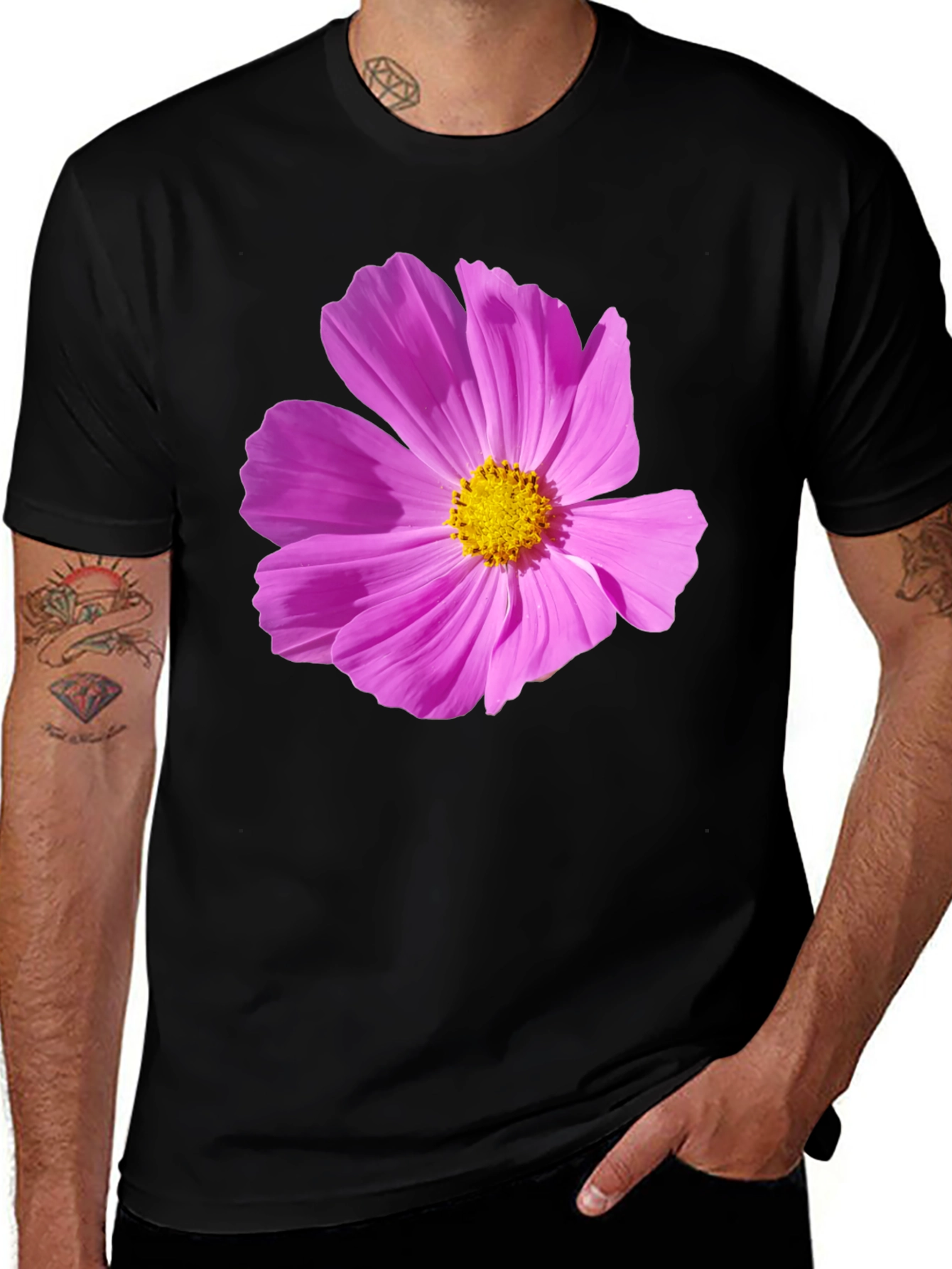 Floral Graphic Tee - Black Cotton T-Shirt
