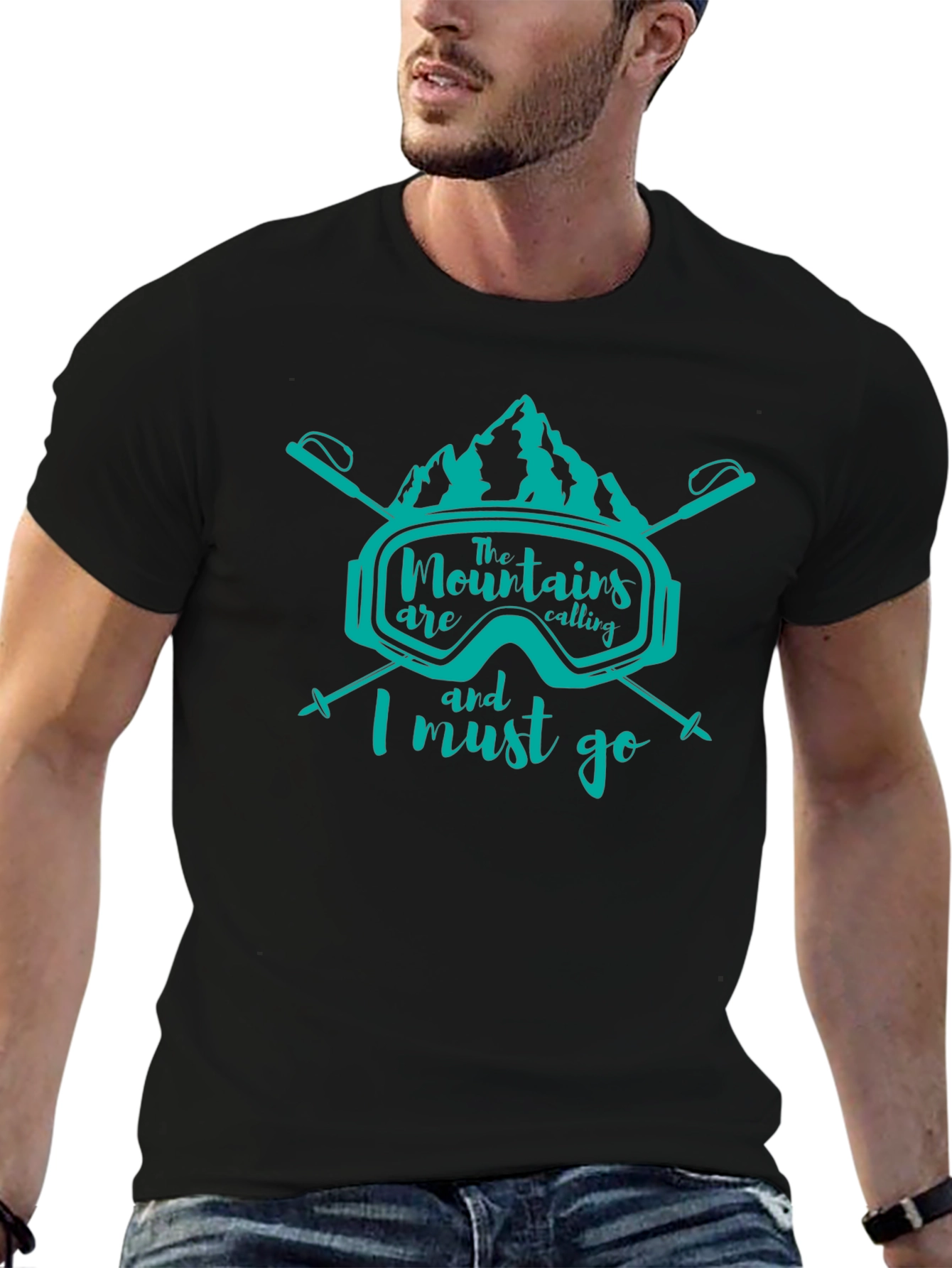 Mountains are Calling Black Tee - Adventure Ready