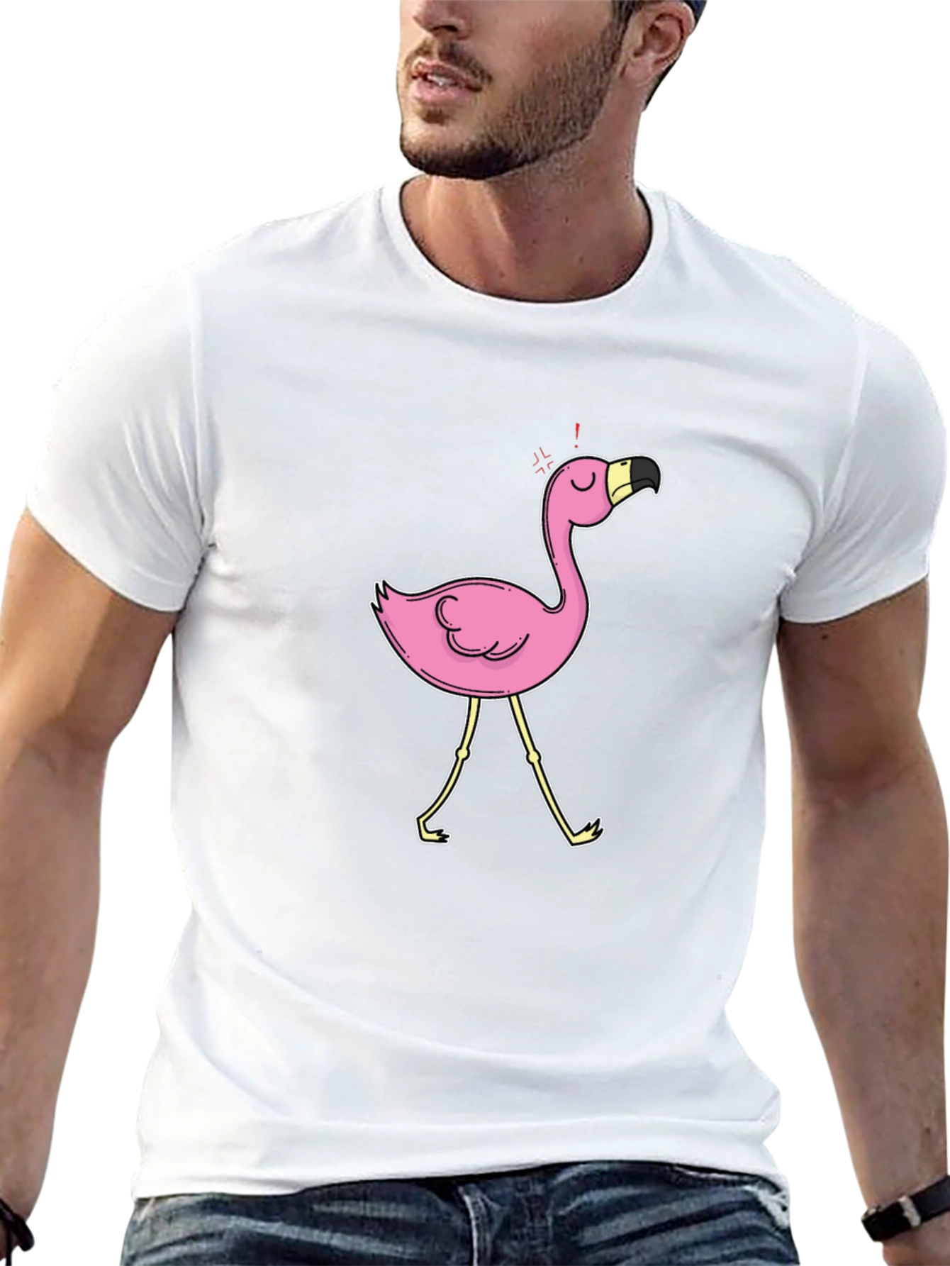 Black T-Shirt with Flamingo Graphic