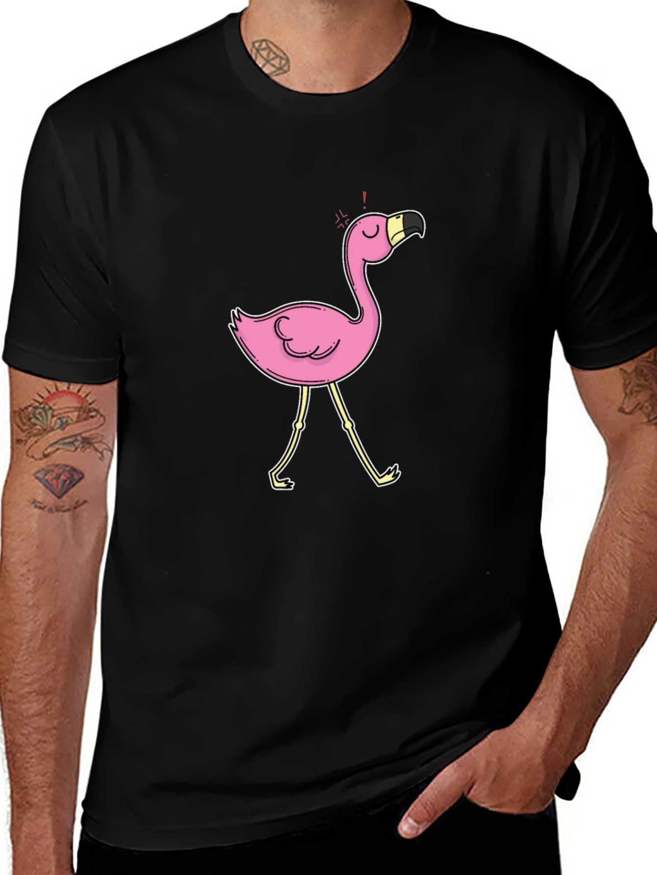 Black T-Shirt with Flamingo Graphic