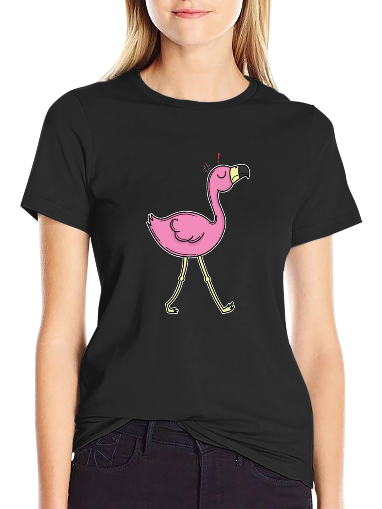 Black T-Shirt with Flamingo Graphic