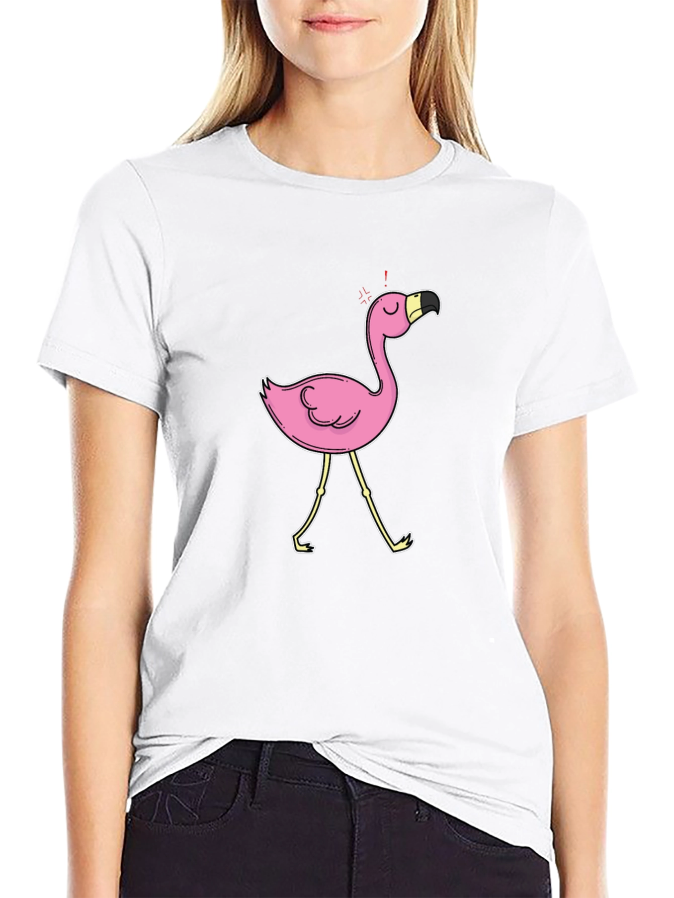 Black T-Shirt with Flamingo Graphic