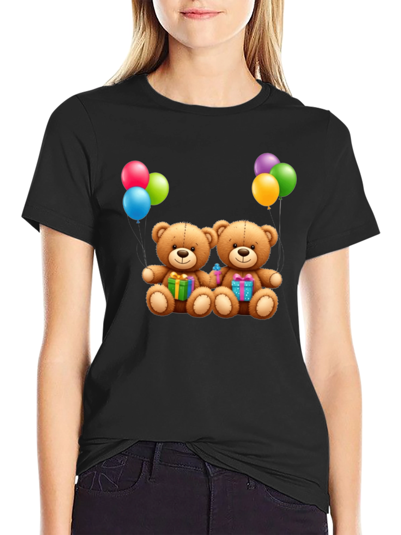Cute Teddy Bear Graphic Print T-Shirt