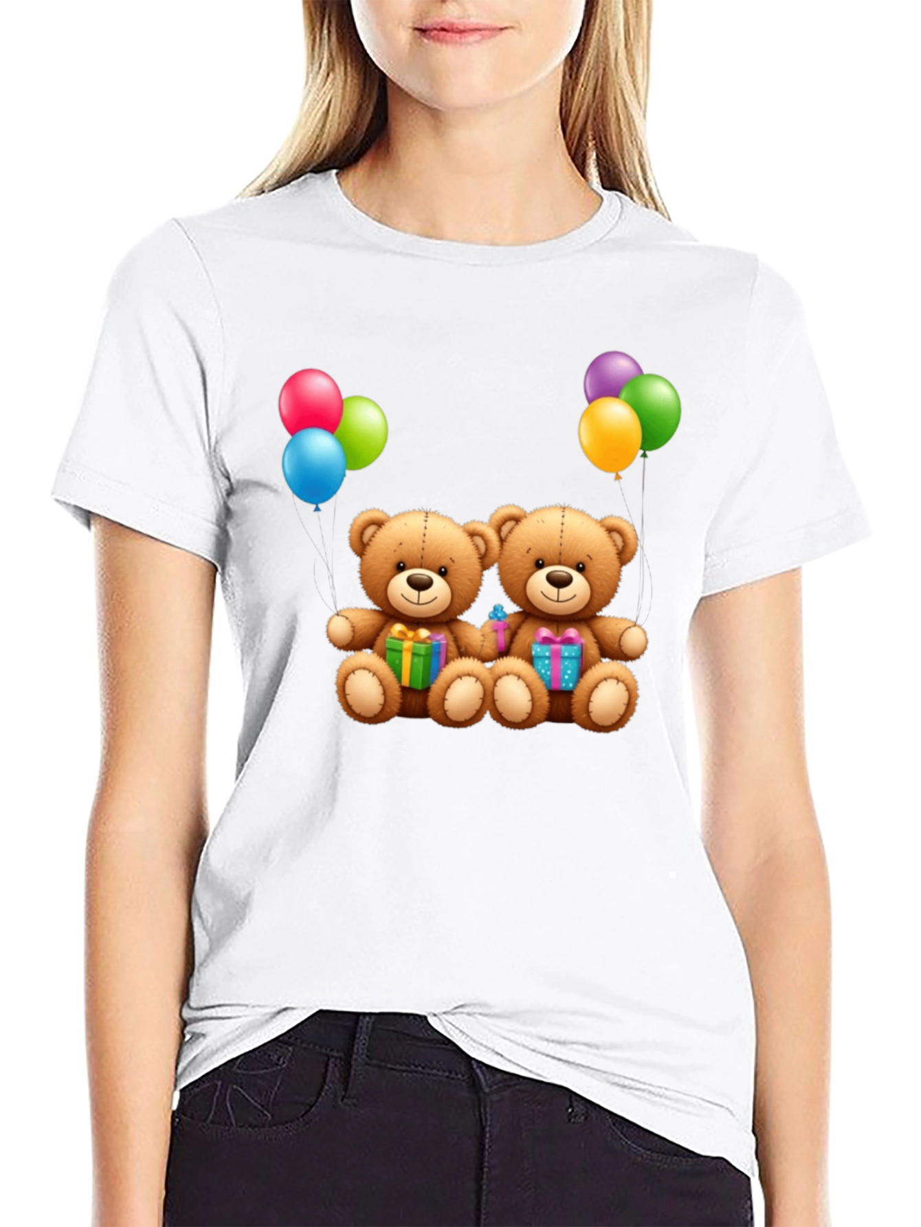 Cute Teddy Bear Graphic Print T-Shirt