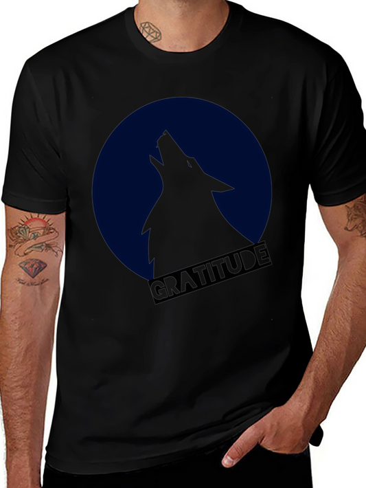Gratitude Wolf Howling at Moon Graphic T-Shirt