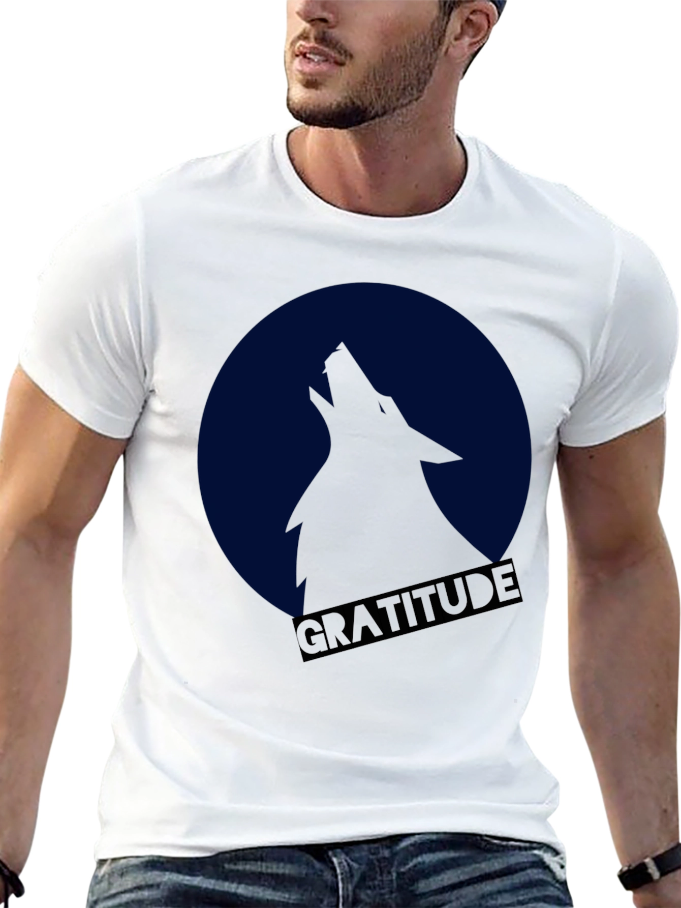 Gratitude Wolf Howling at Moon Graphic T-Shirt
