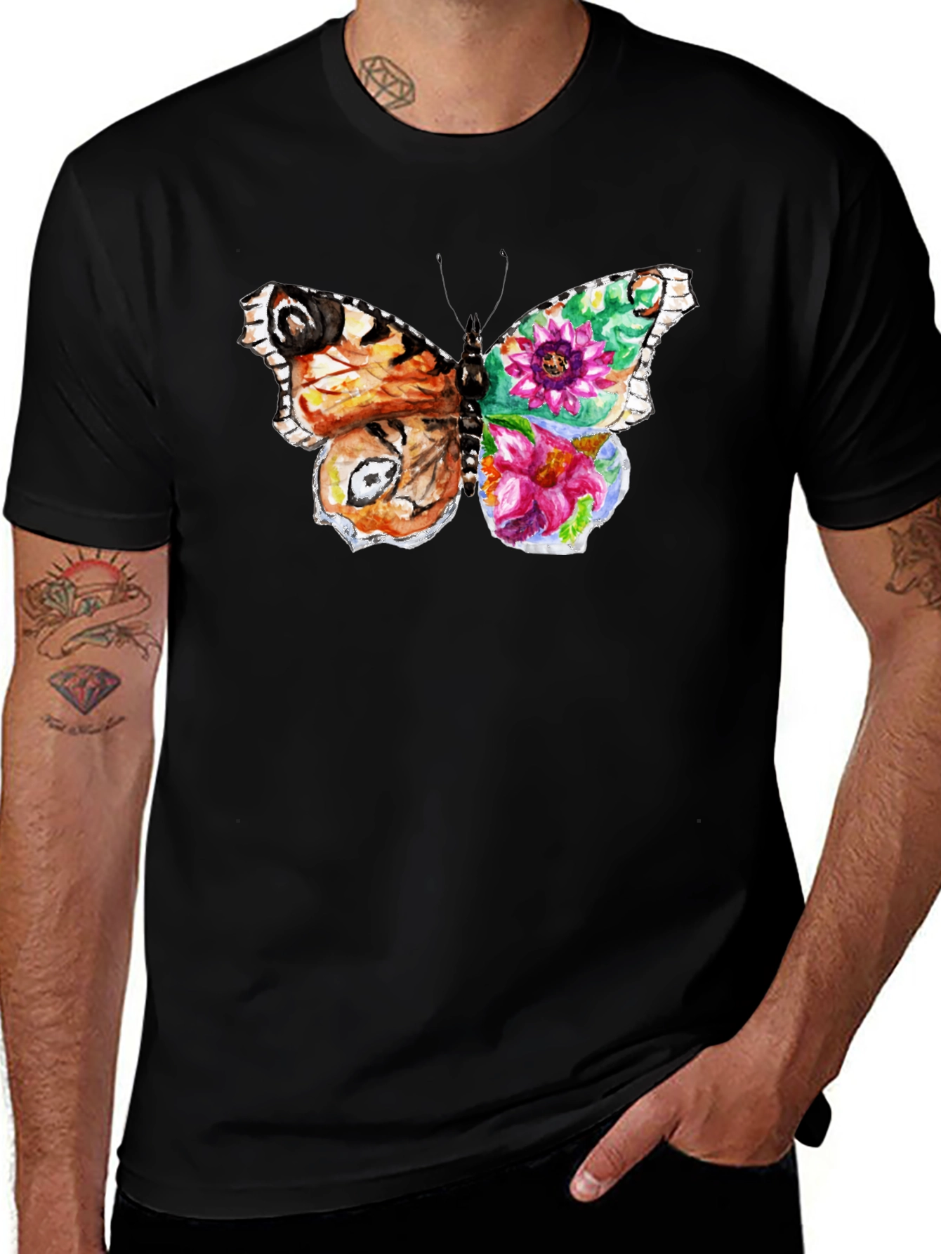 Butterfly Floral Print Mens T-Shirt