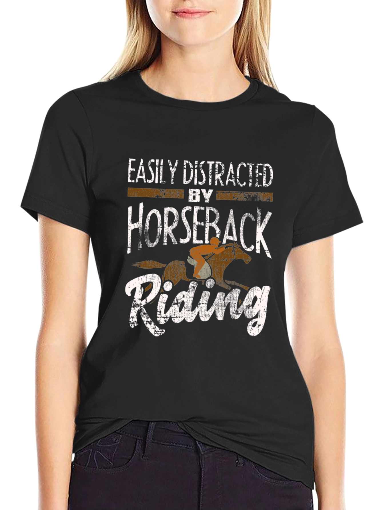 Easily Distracted by Horseback Riding Black Tee