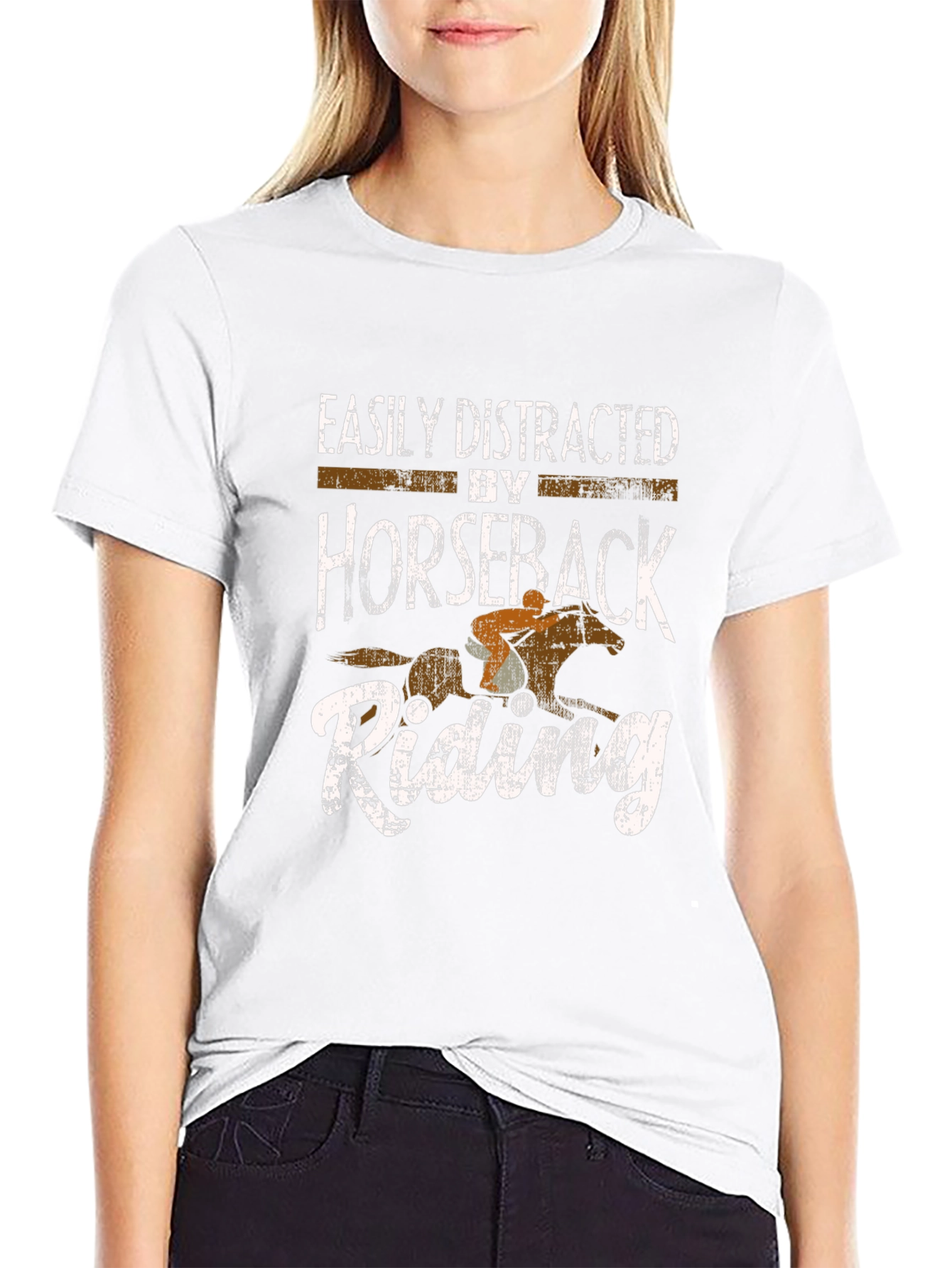 Easily Distracted by Horseback Riding Black Tee